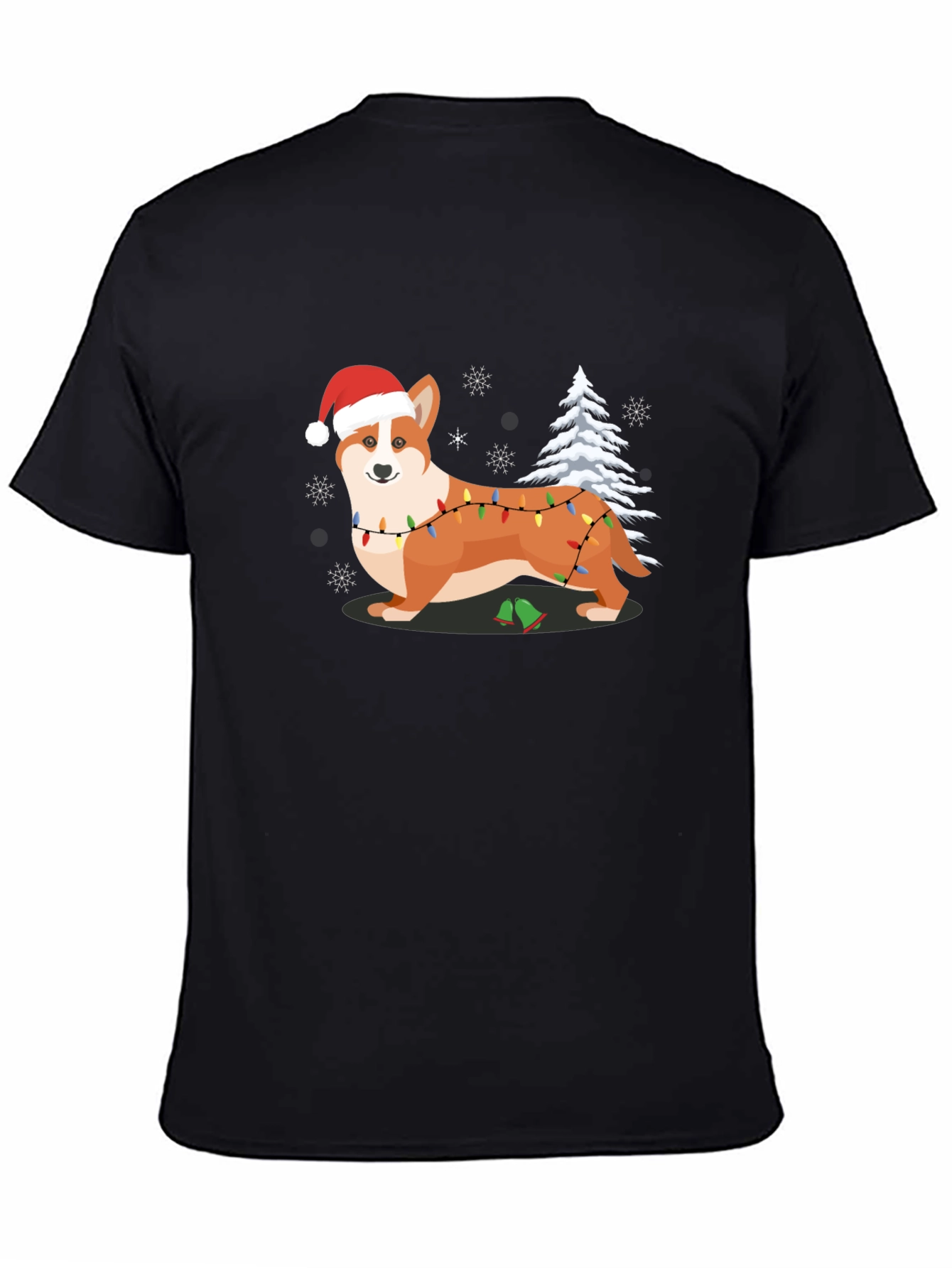Black Festive Corgi Christmas T-Shirt view 4