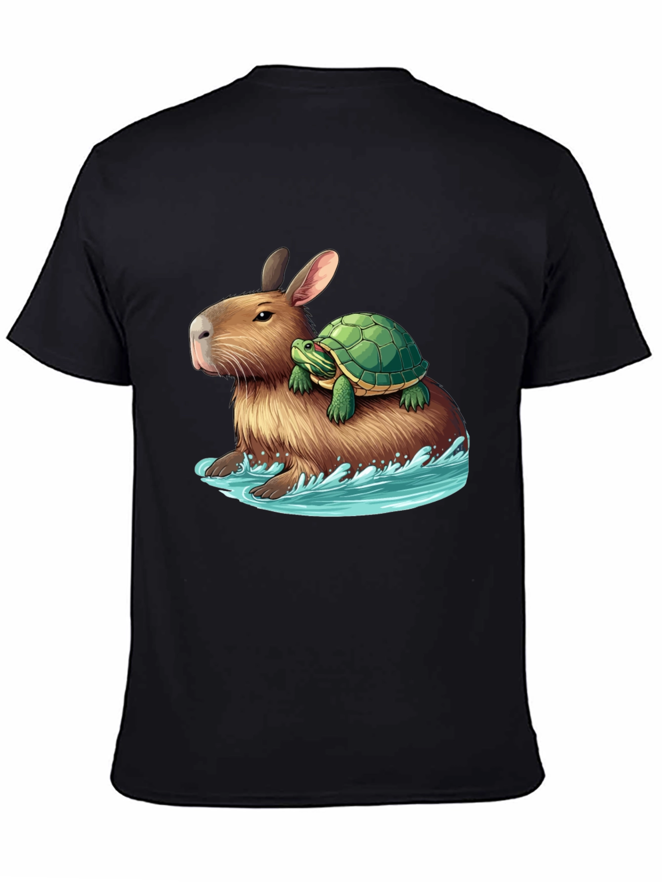 Black Capybara & Turtle Graphic Tee - Ride the Waves view 4