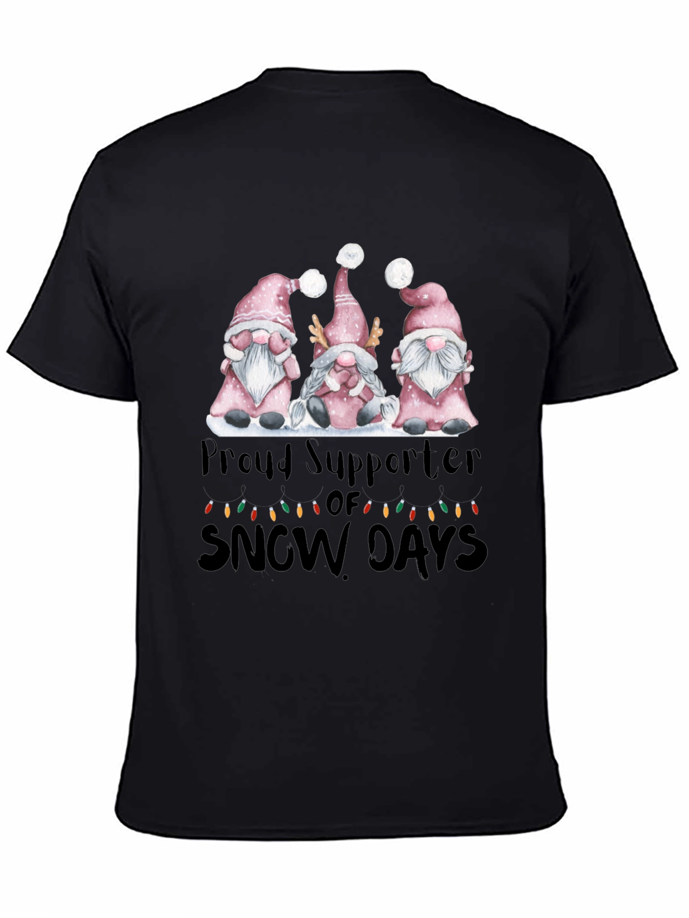 Black Proud Supporter of Snow Days Gnome T-Shirt view 4