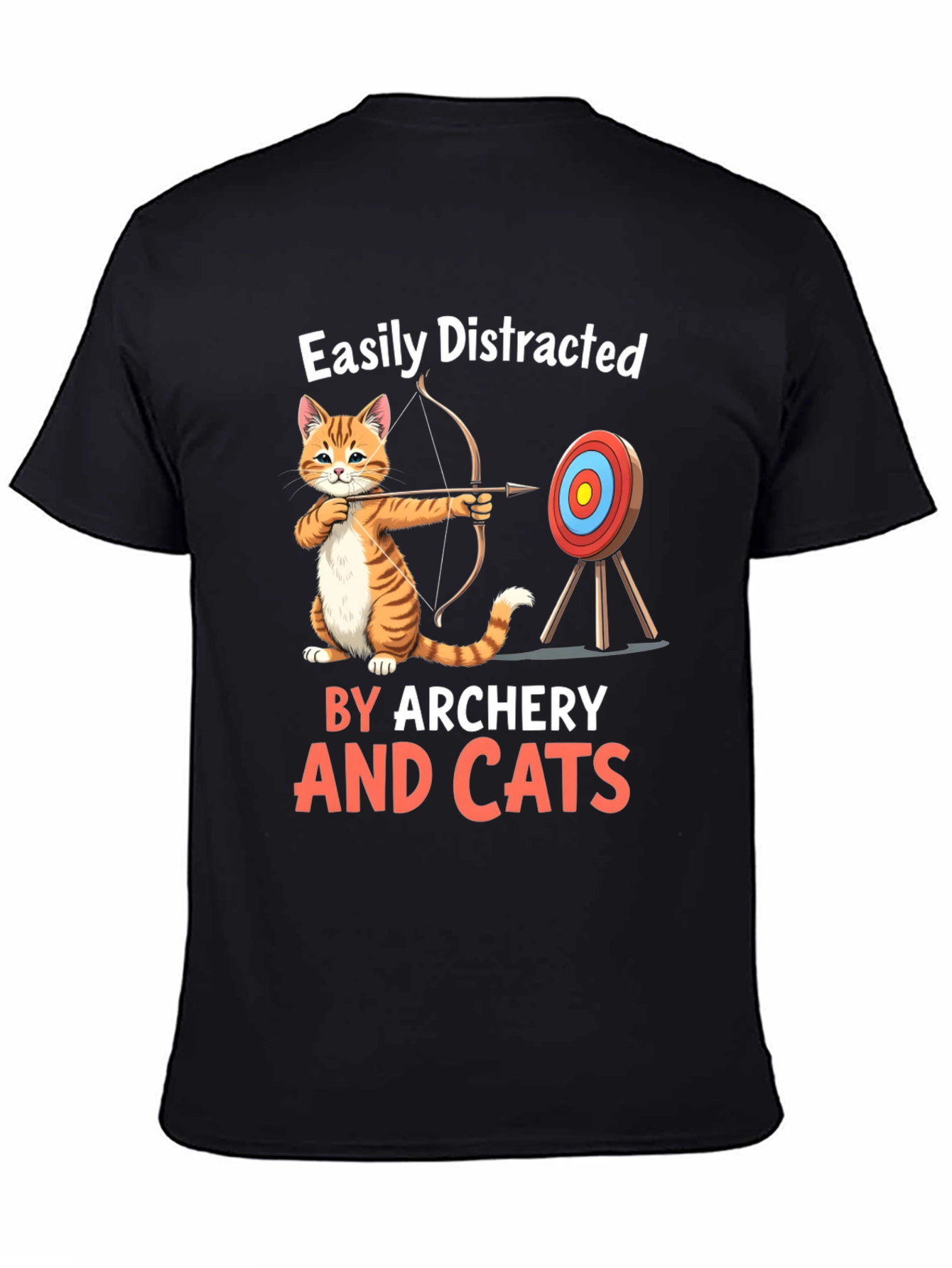 Black Easily Distracted By Archery And Cats T-Shirt view 4