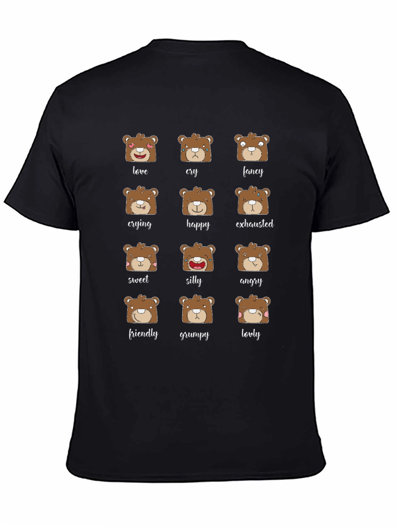 Black Emotional Bear T-Shirt - Cute Expressions Graphic Tee view 4