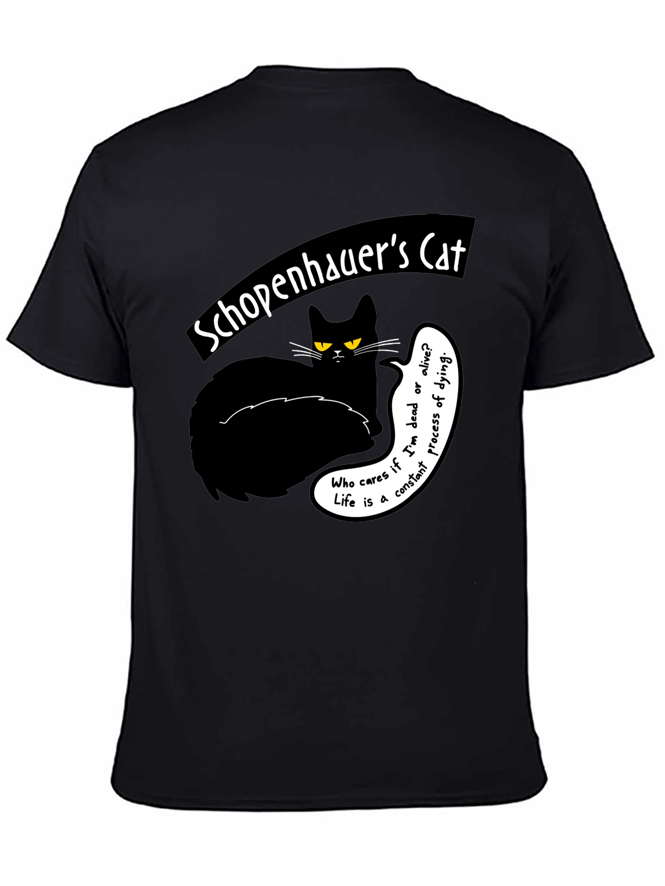 Black Schopenhauer's Cat Graphic Tee - Philosophical Humor T-Shirt view 4