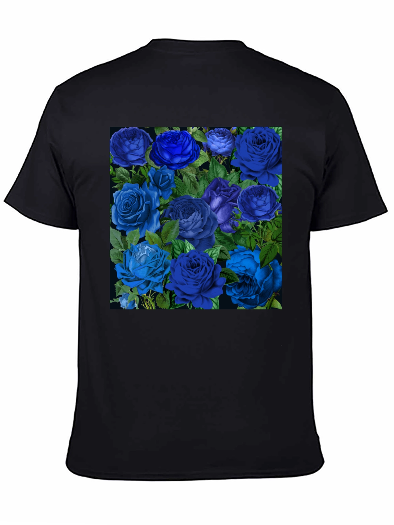 Black Blue Roses Graphic Print Tee - Black view 4