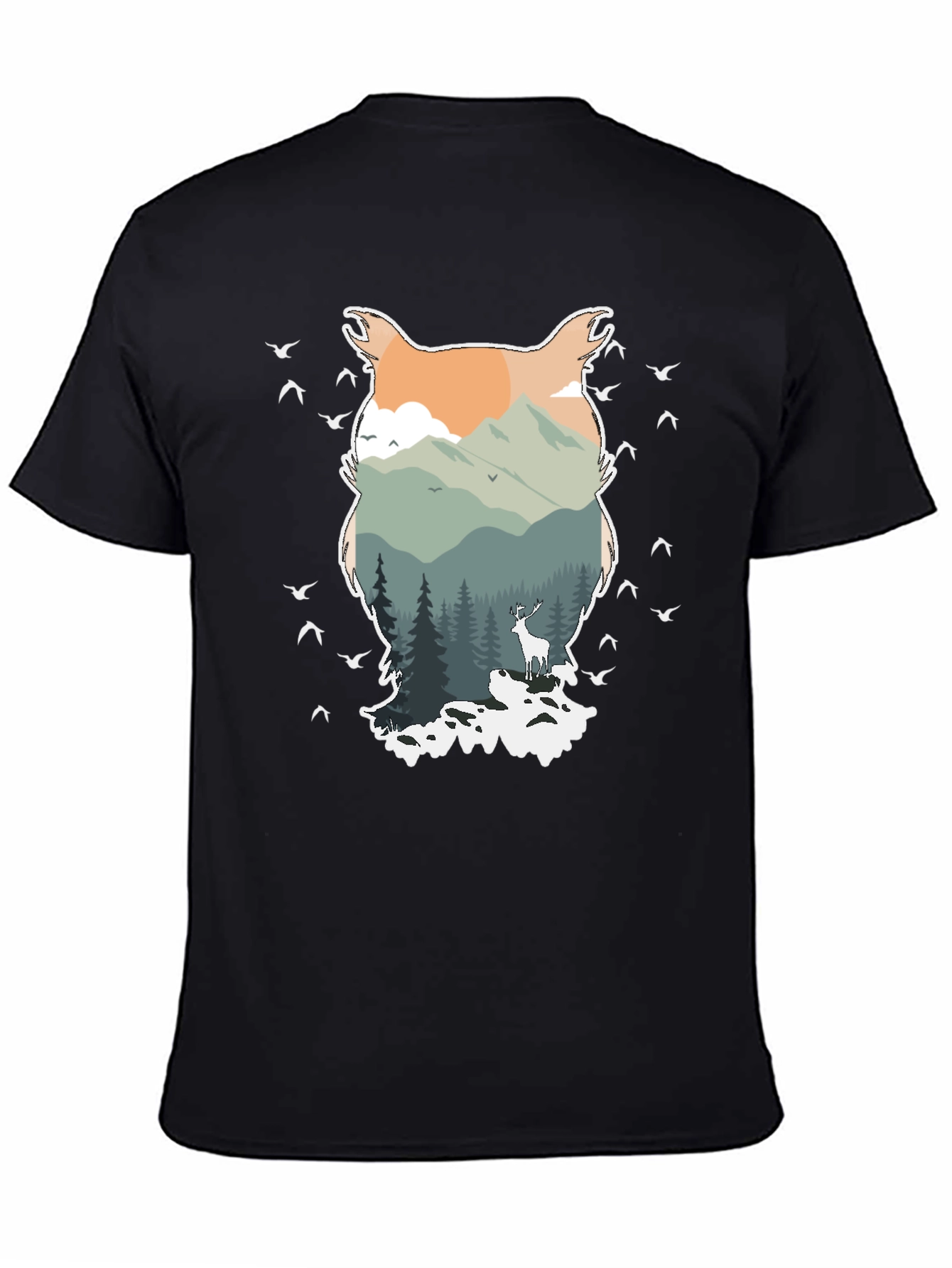 Black Nature Owl Graphic Tee - Men's Black T-Shirt view 4