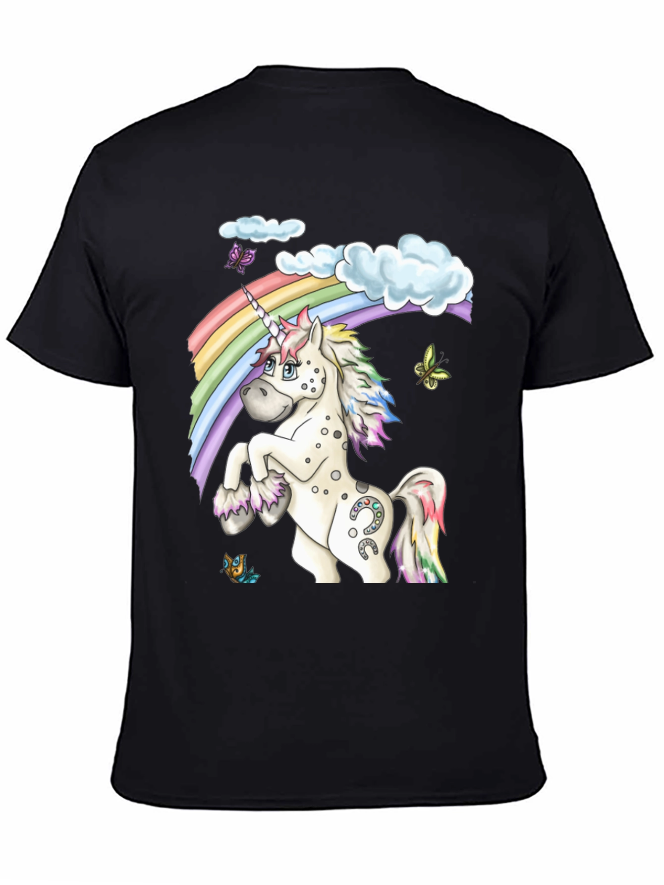 Black Unicorn Rainbow Graphic Tee - Black Casual Shirt view 4