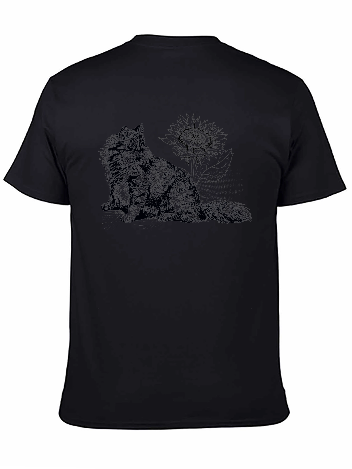Black Cat & Sunflower Black Graphic T-Shirt view 4