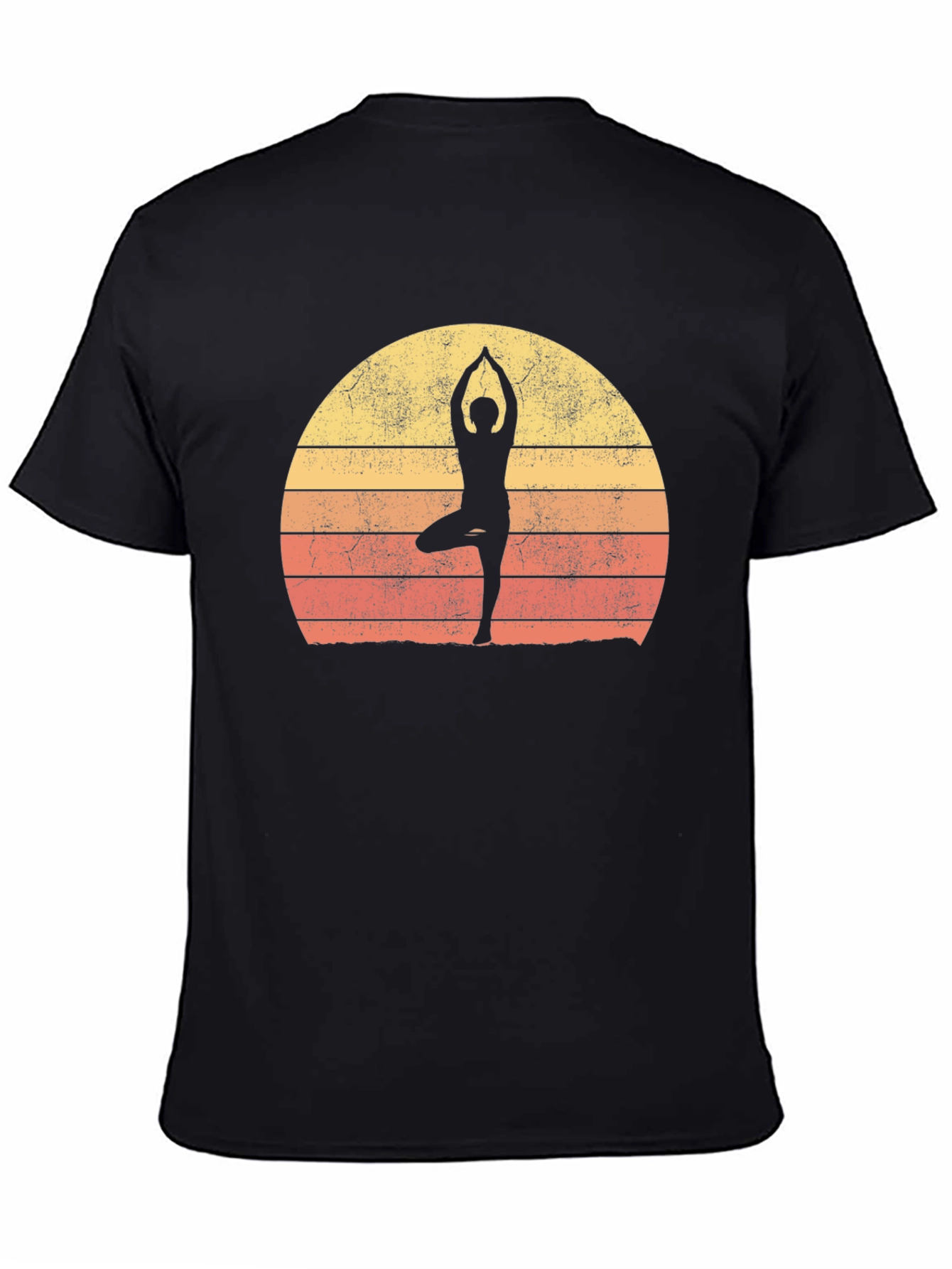 Black Yoga Silhouette Retro Sunset Graphic T-Shirt view 4