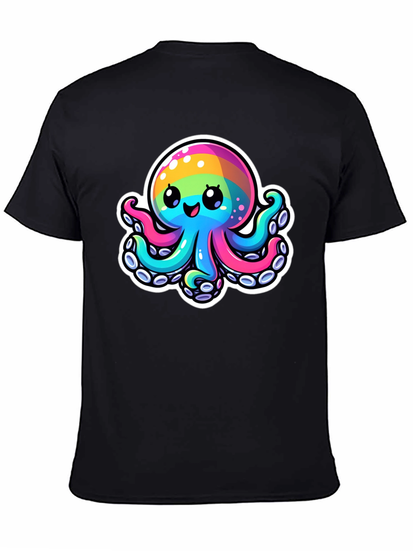 Black Rainbow Octopus Graphic Tee - Unique Colorful Design view 4
