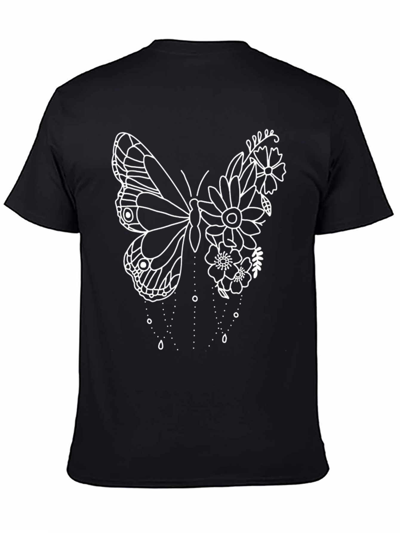 Black Butterfly Floral Graphic Tee - Black Cotton T-Shirt view 4