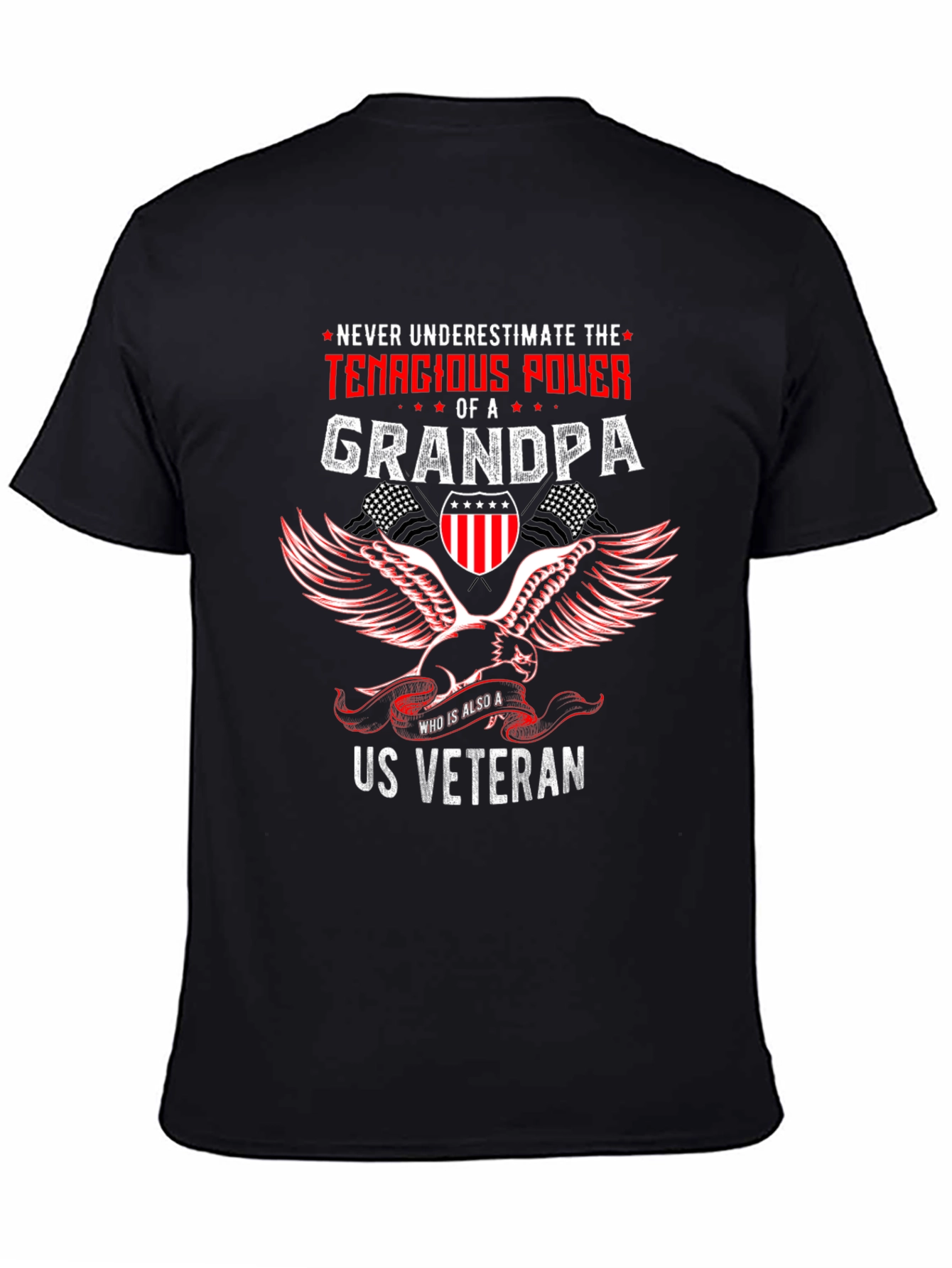 Black US Veteran Grandpa T-Shirt view 4
