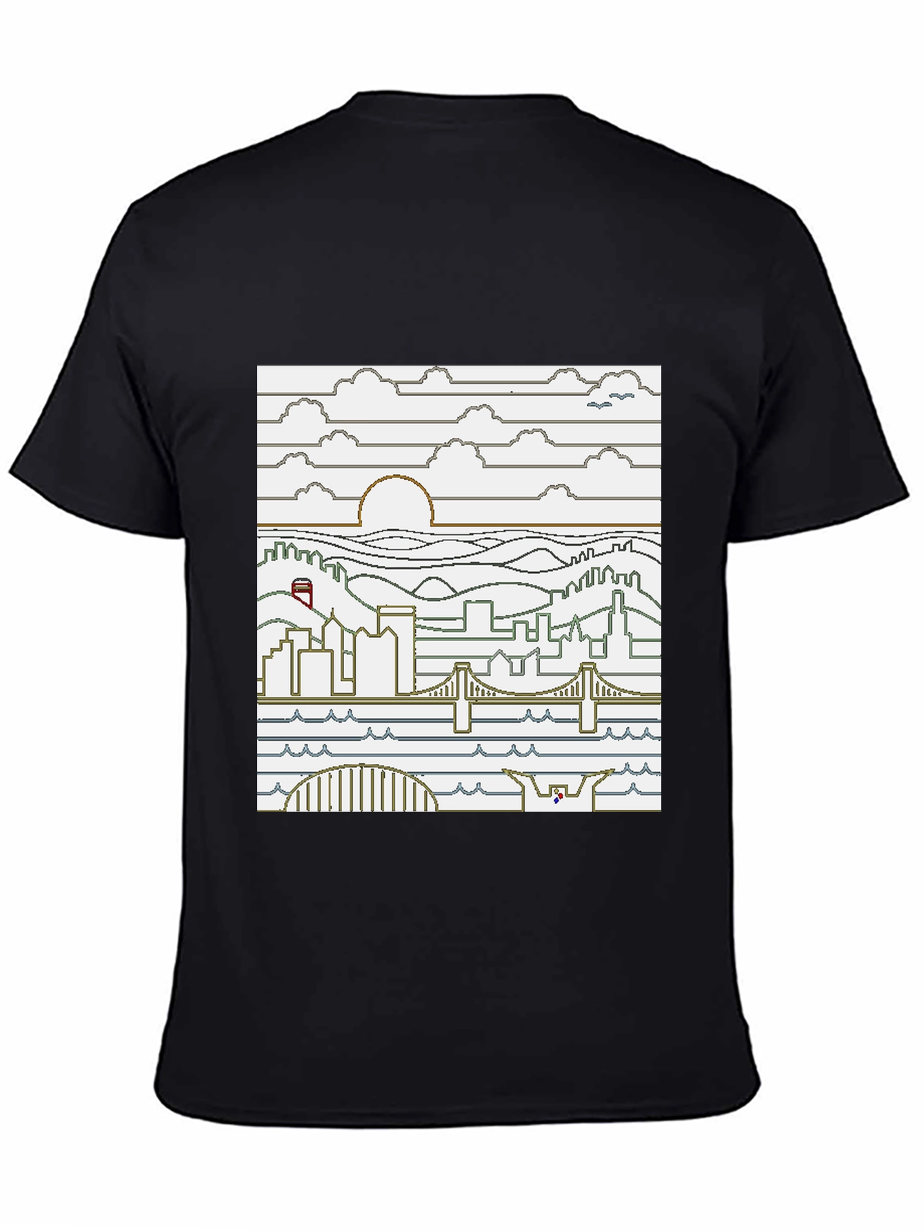 Black Pixel Art Cityscape T-Shirt - Graphic Novel Tee view 4