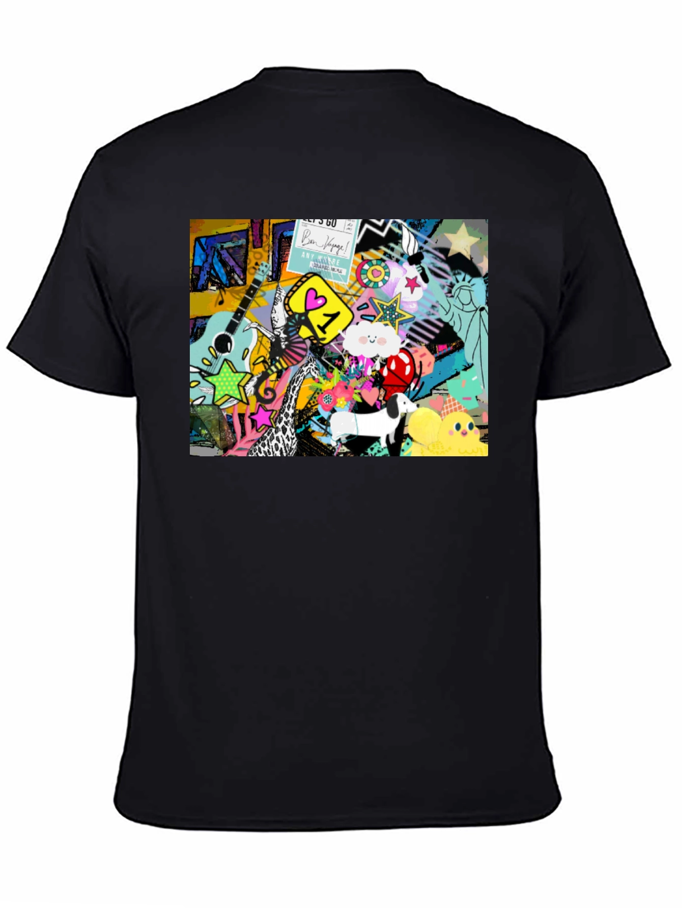 Black Funky Art Print Black Cotton T-Shirt view 4