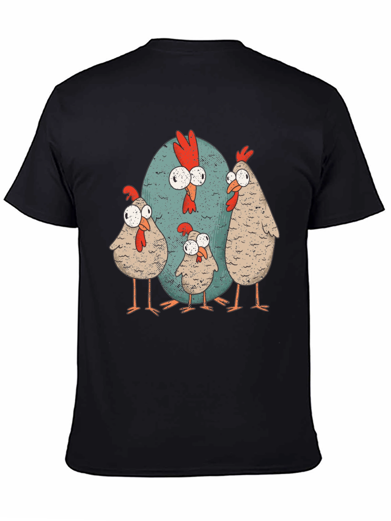 Black Funny Chicken Family Graphic Tee - Quirky Casual Wear view 4