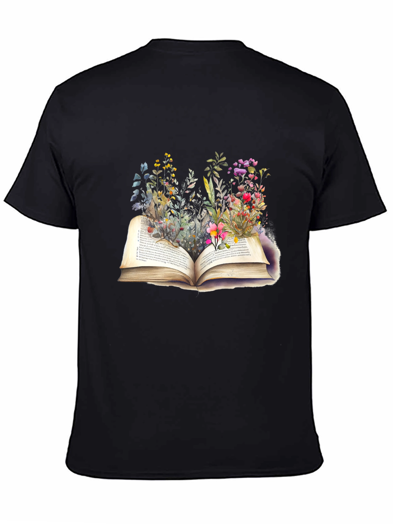 Black Floral Bookworm T-Shirt - Unisex view 4