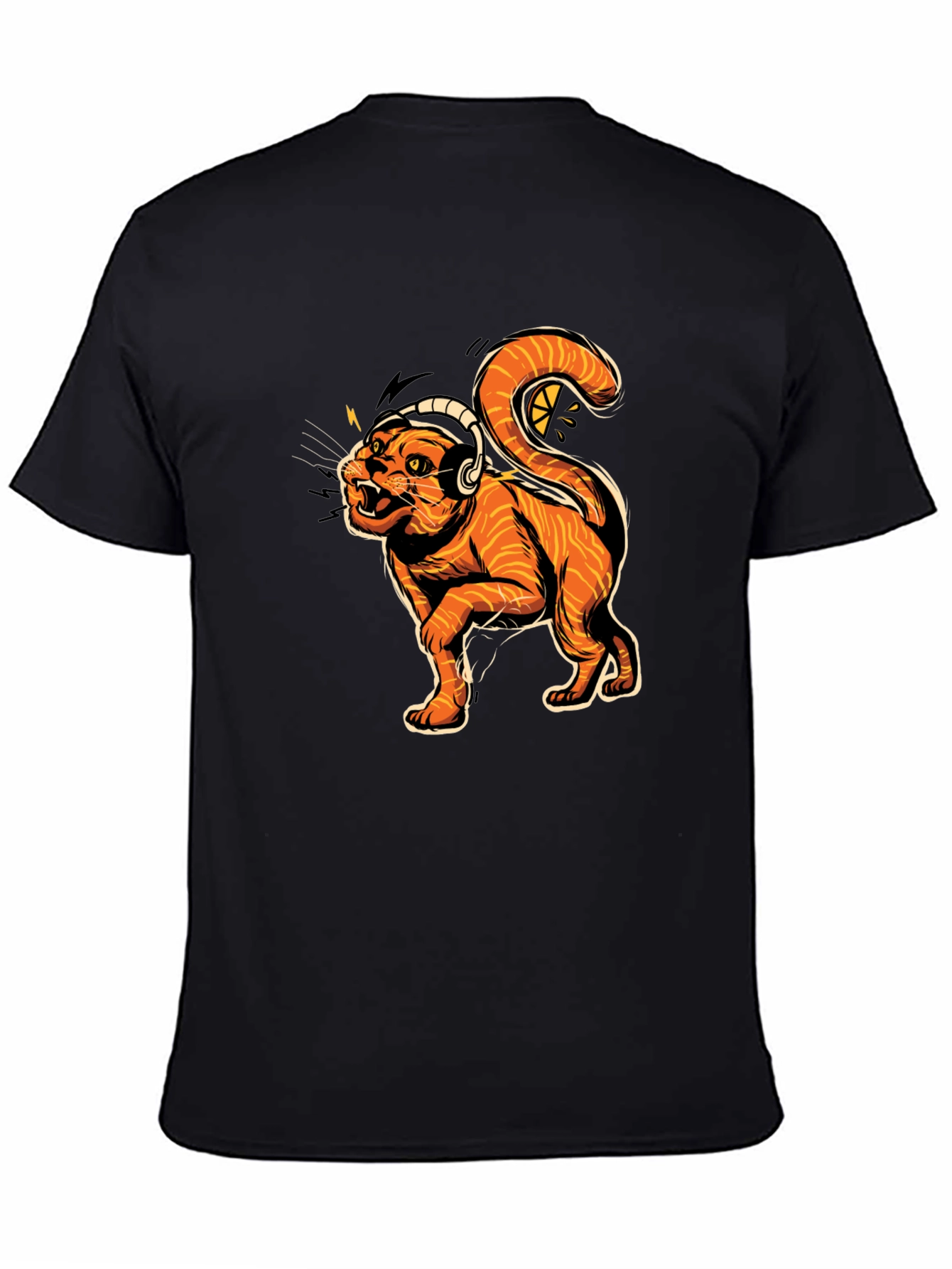 Black Cool Cat DJ Graphic Tee - Black Cotton T-Shirt view 4