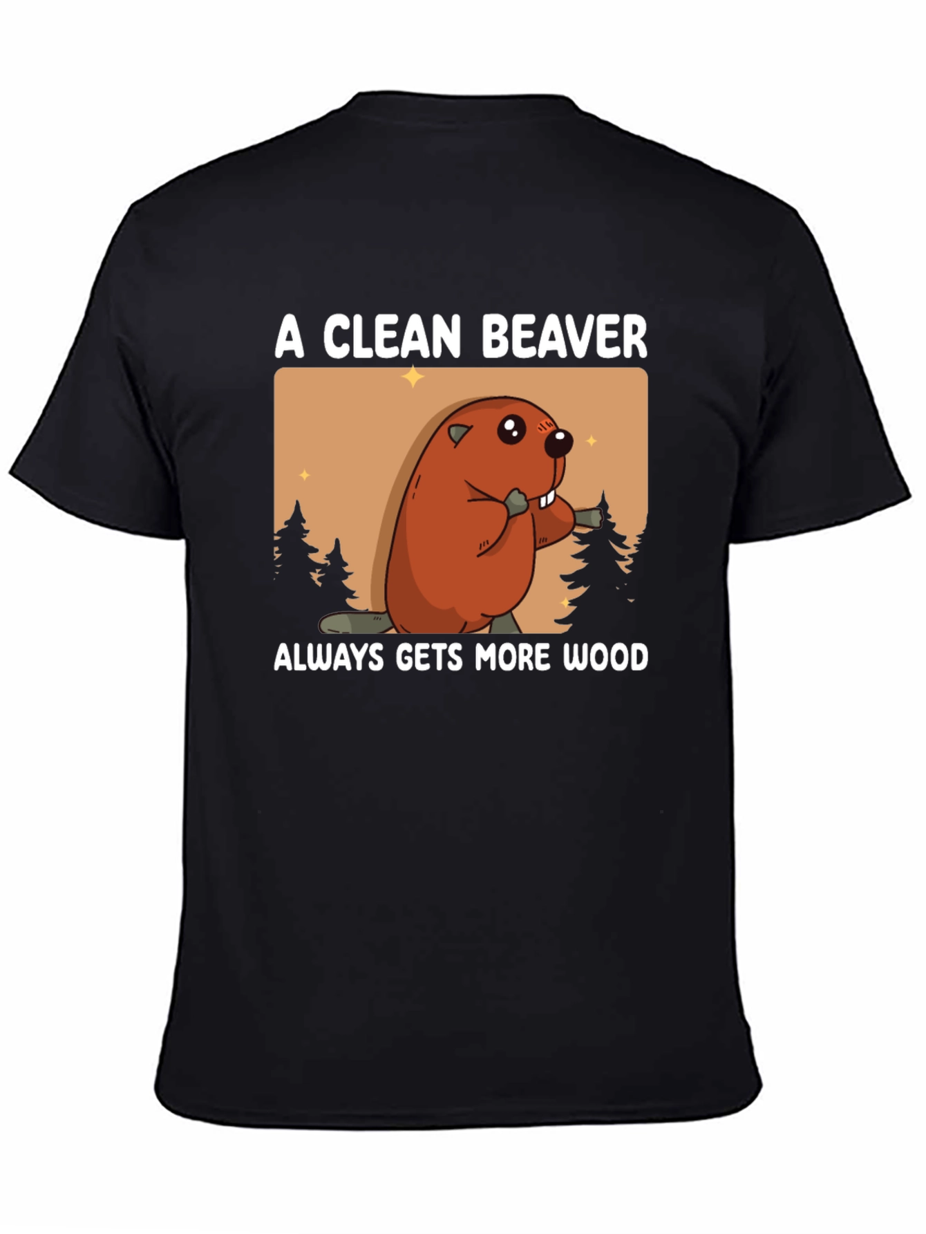 Black Clean Beaver More Wood T-Shirt - Novelty Graphic Tee view 4