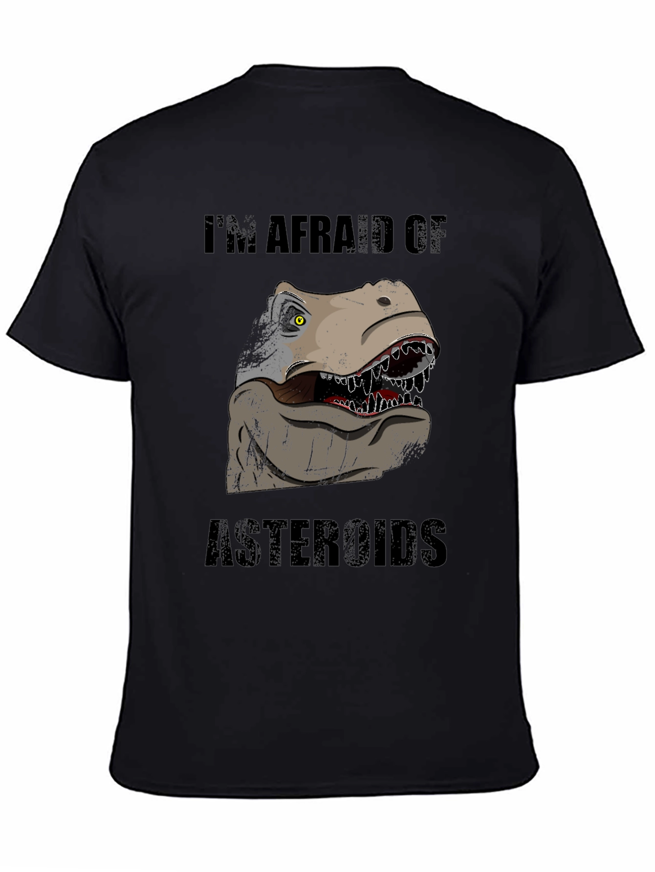 Black Dinosaur Afraid of Asteroids Graphic T-Shirt view 4