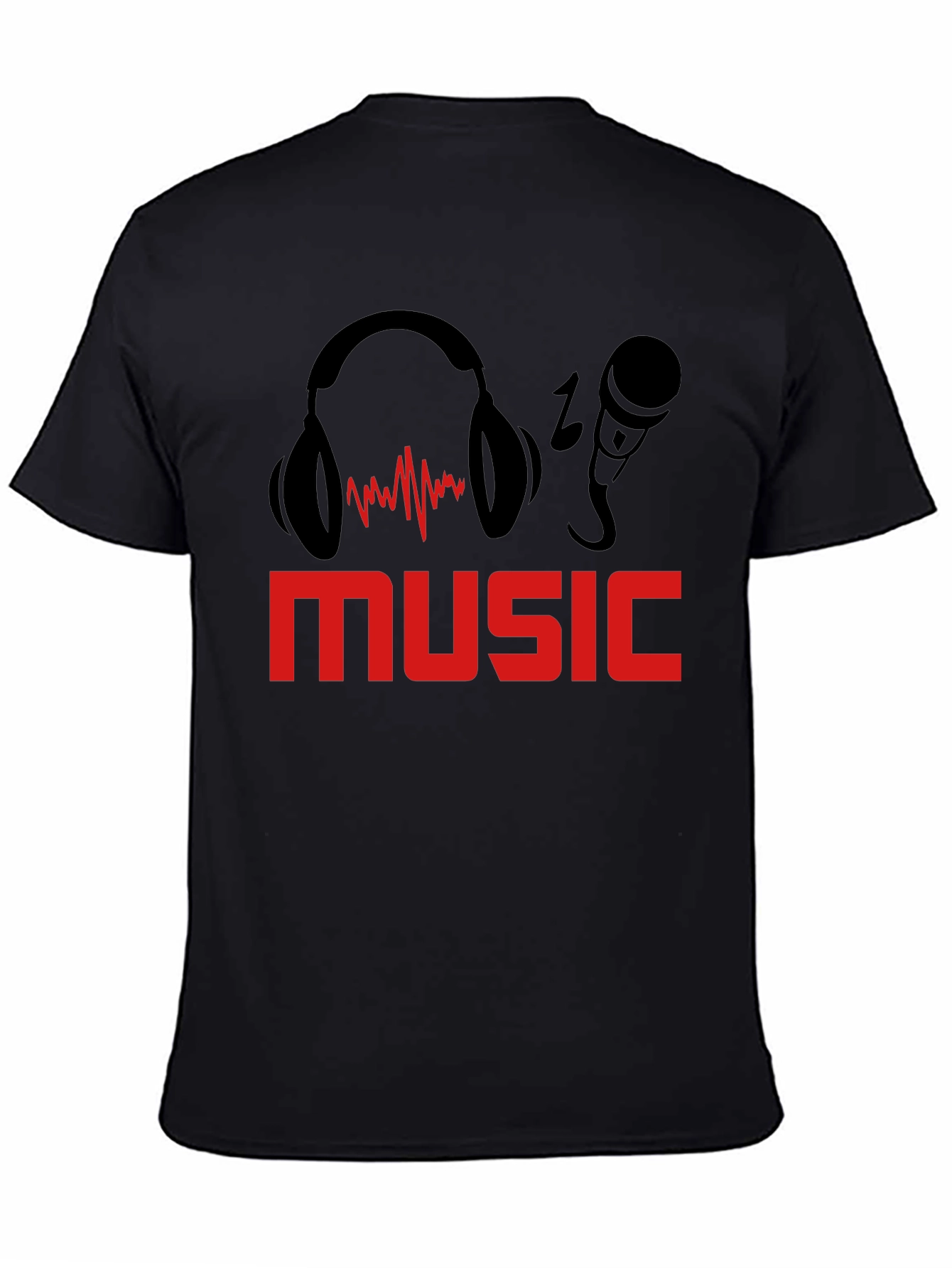 Black Music Lover's T-Shirt: Headphones & Mic Graphic Tee view 4