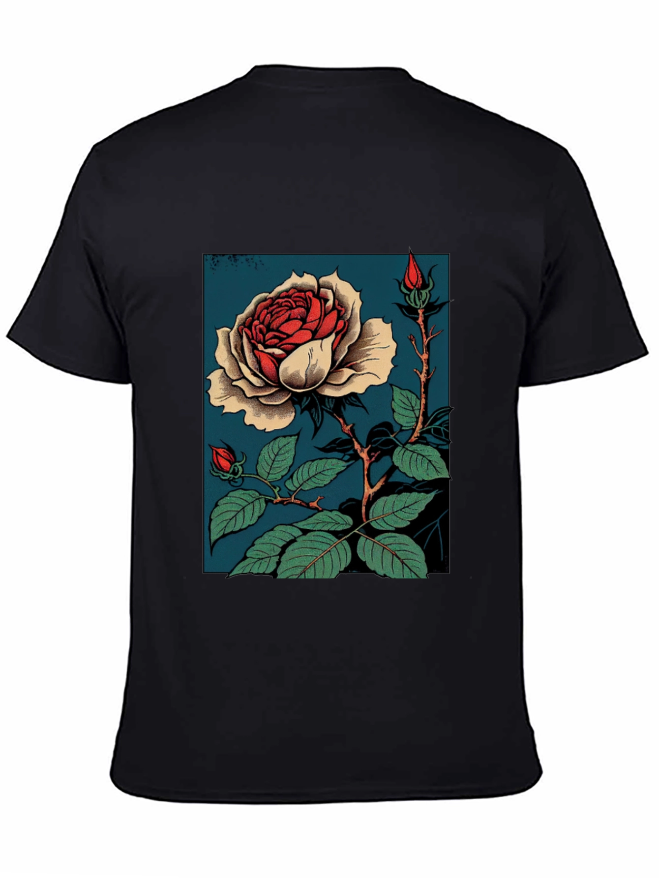 Black Elegant Rose Graphic T-Shirt - Black view 4