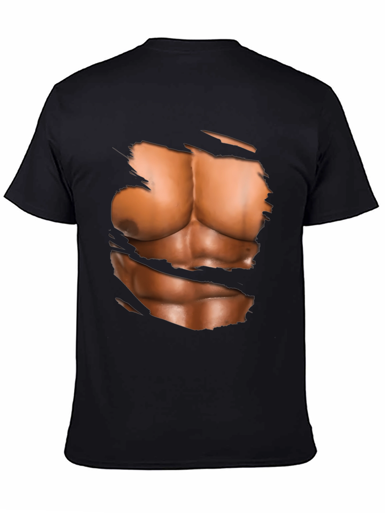 Black Ripped Abs Graphic T-Shirt - Novelty Muscle Design view 4