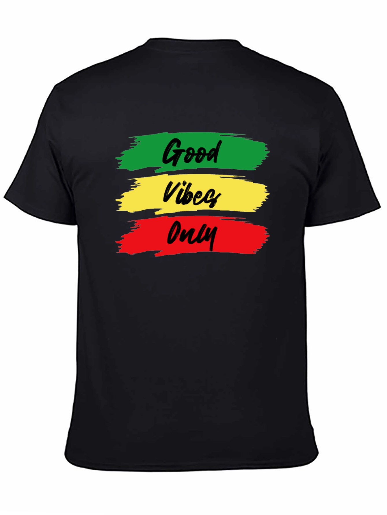 Black Good Vibes Only T-Shirt - Rasta Colors - Black Cotton view 4