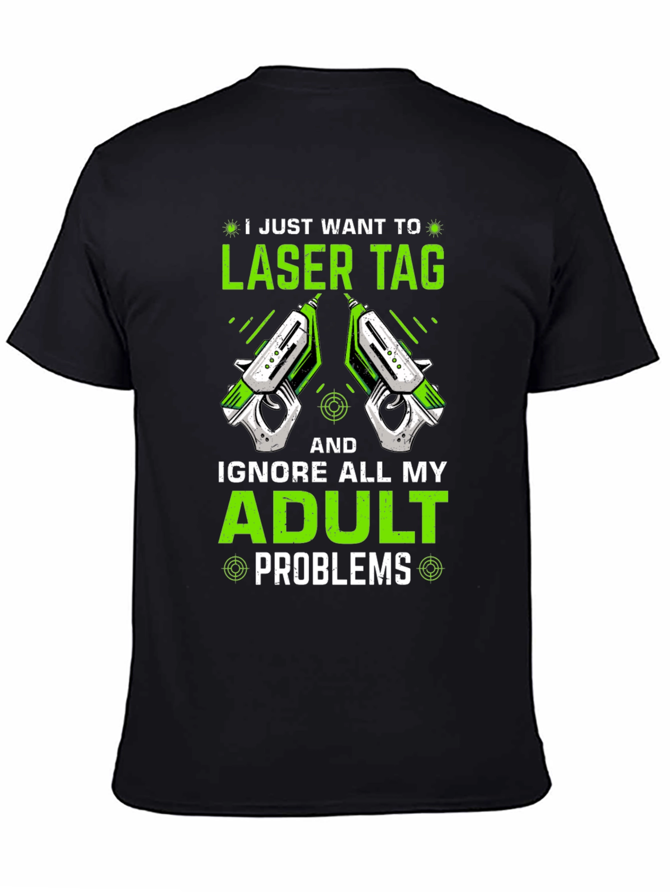 Black Laser Tag Adult Problems Graphic T-Shirt view 4