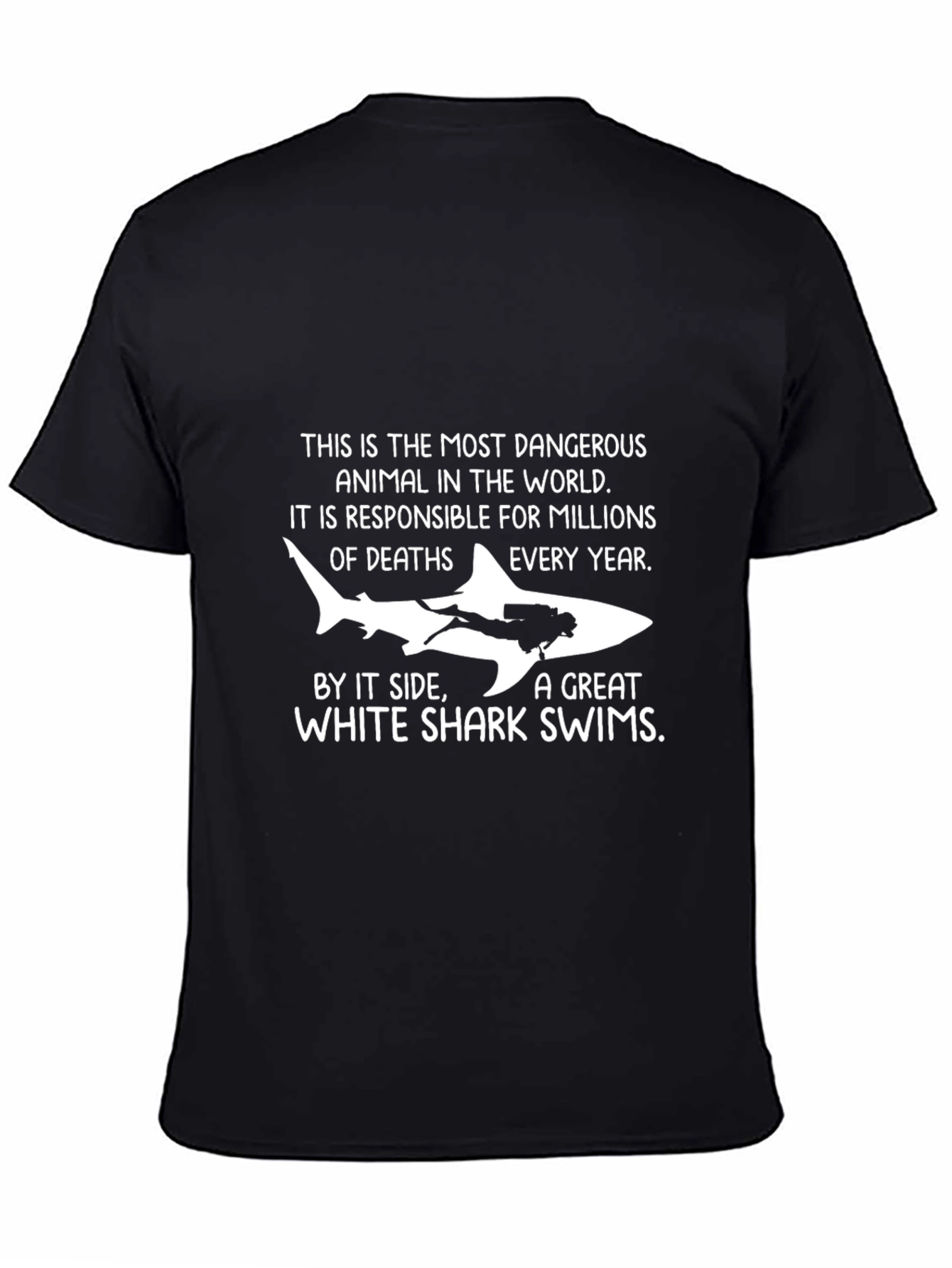 Black Dangerous Shark T-Shirt - Great White Diver Tee view 4
