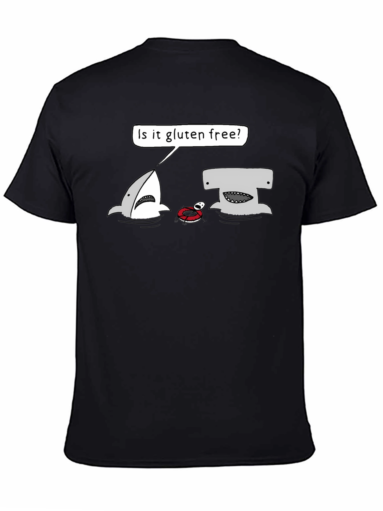 Black Gluten-Free Shark Graphic Tee - Humor T-Shirt view 4