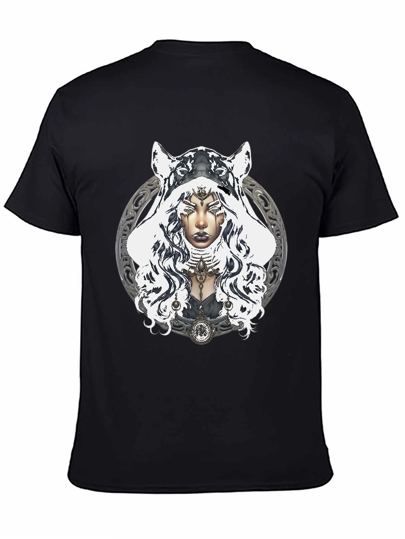 Black Mystic Wolf Hooded T-Shirt view 4