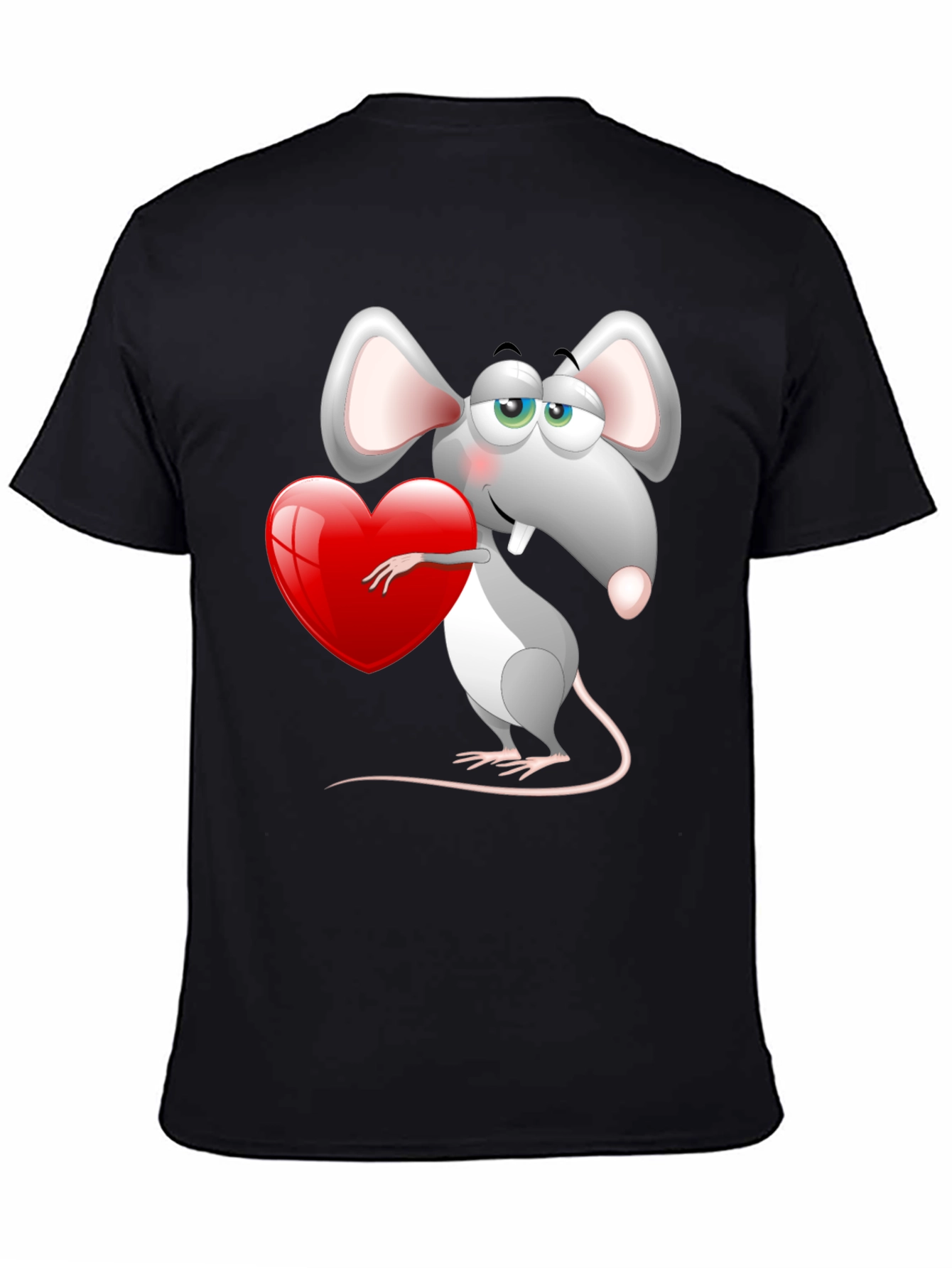 Black Cute Mouse with Heart Graphic Tee - Black view 4
