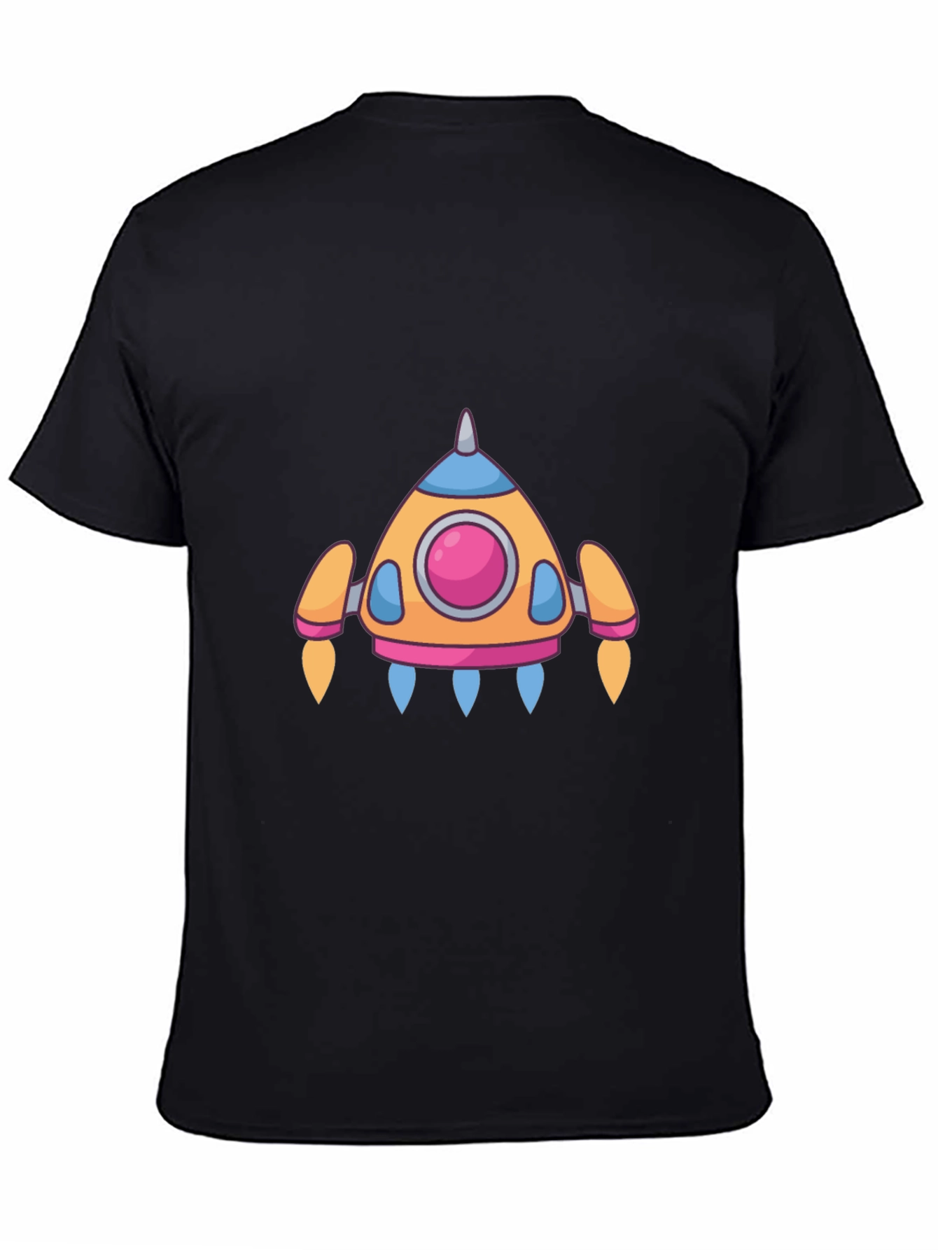 Black Cartoon Rocket T-Shirt - Soft Cotton Blend view 4