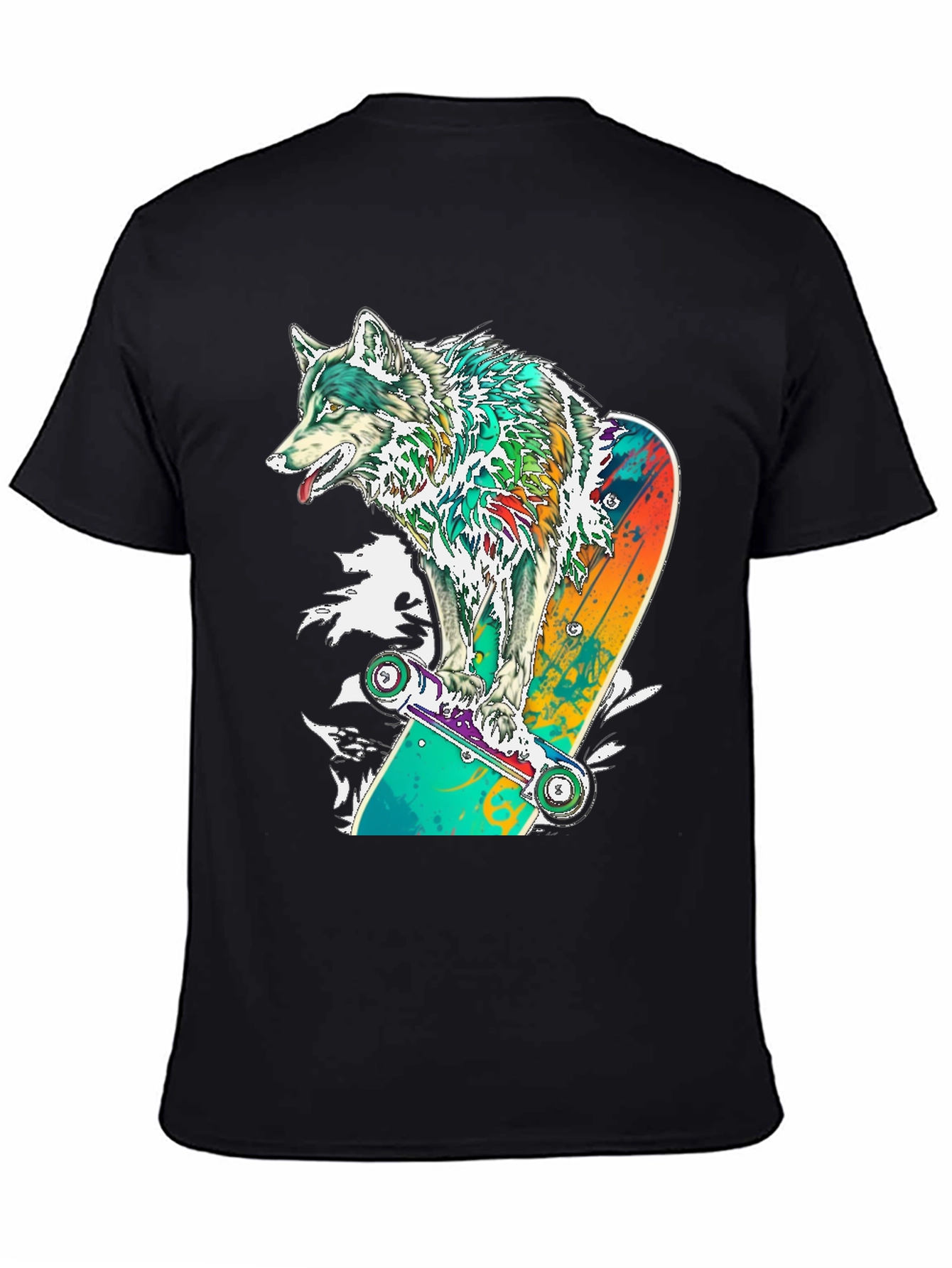 Black Wolf Skateboard Graphic T-Shirt - Cool Animal Tee view 4