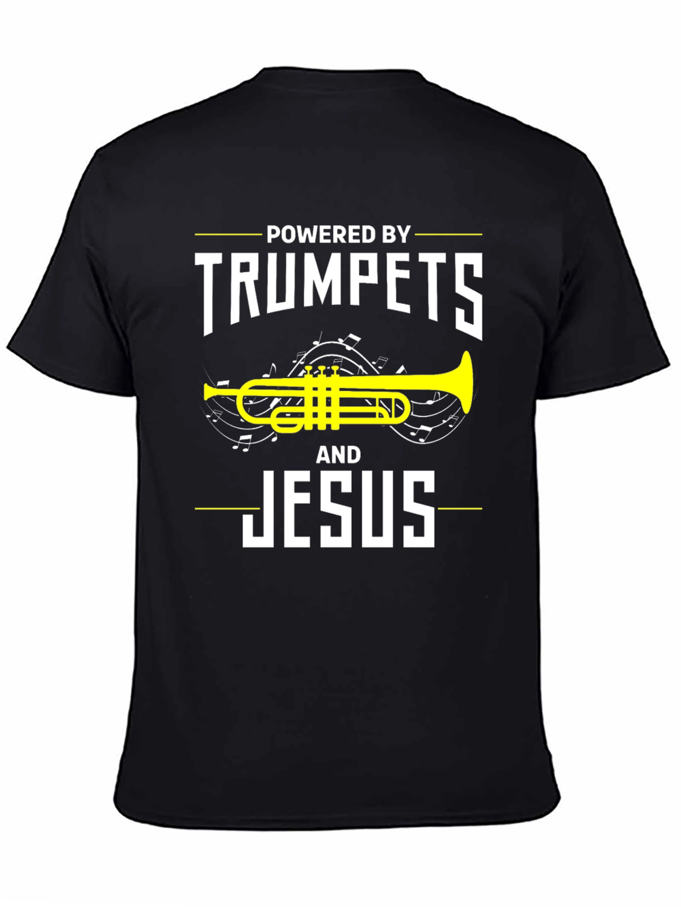Black Powered By Trumpets and Jesus T-Shirt view 4