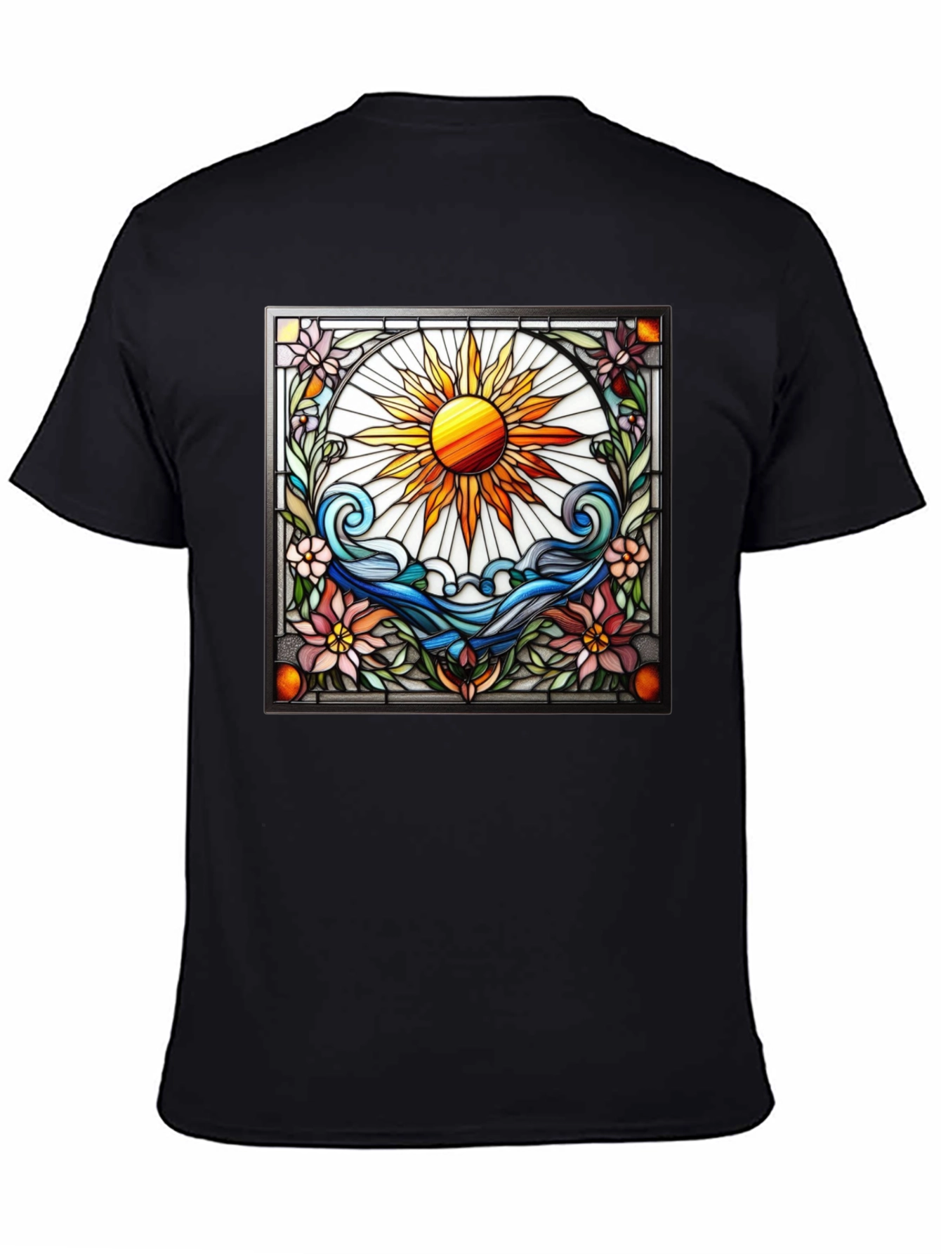 Black Stained Glass Sun Graphic Tee view 4
