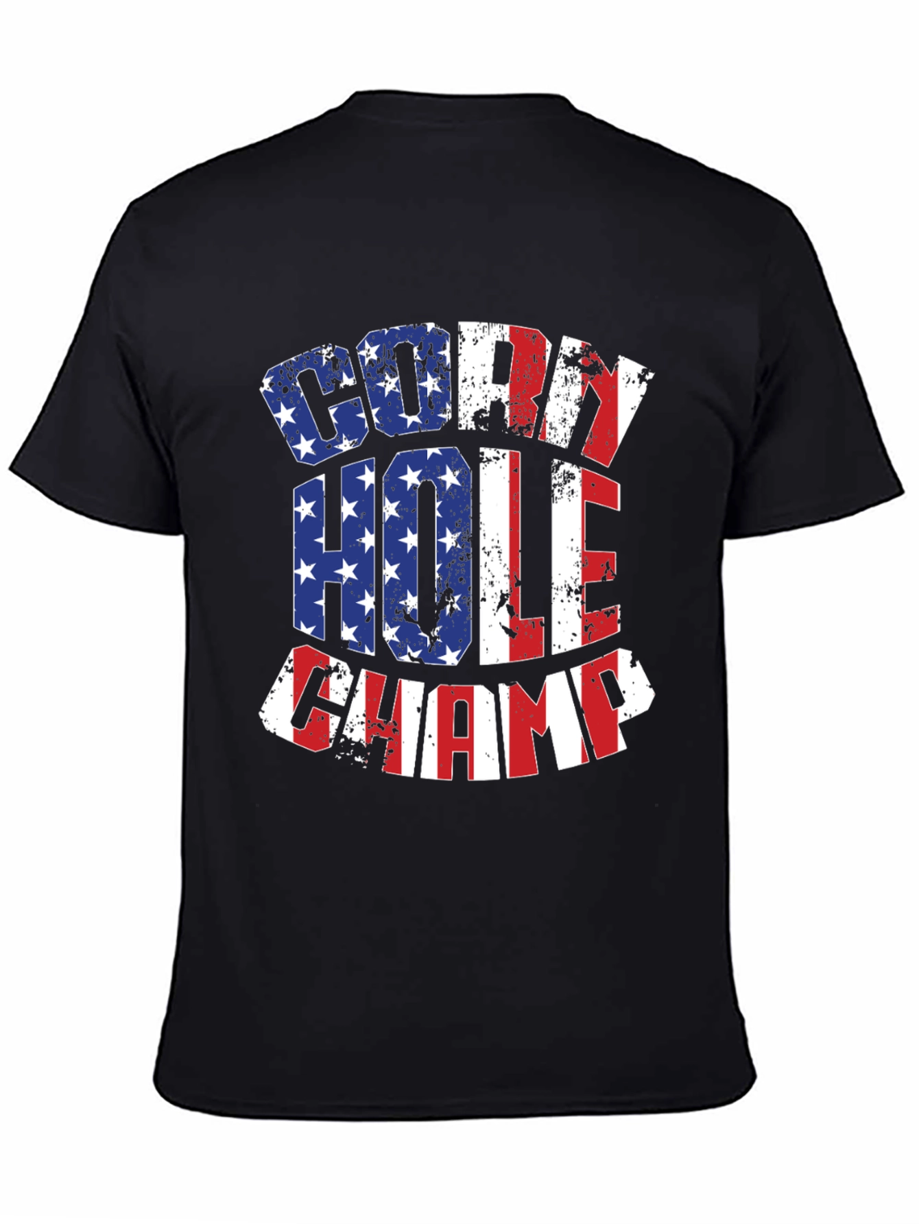 Black Cornhole Champ USA Flag T-Shirt view 4