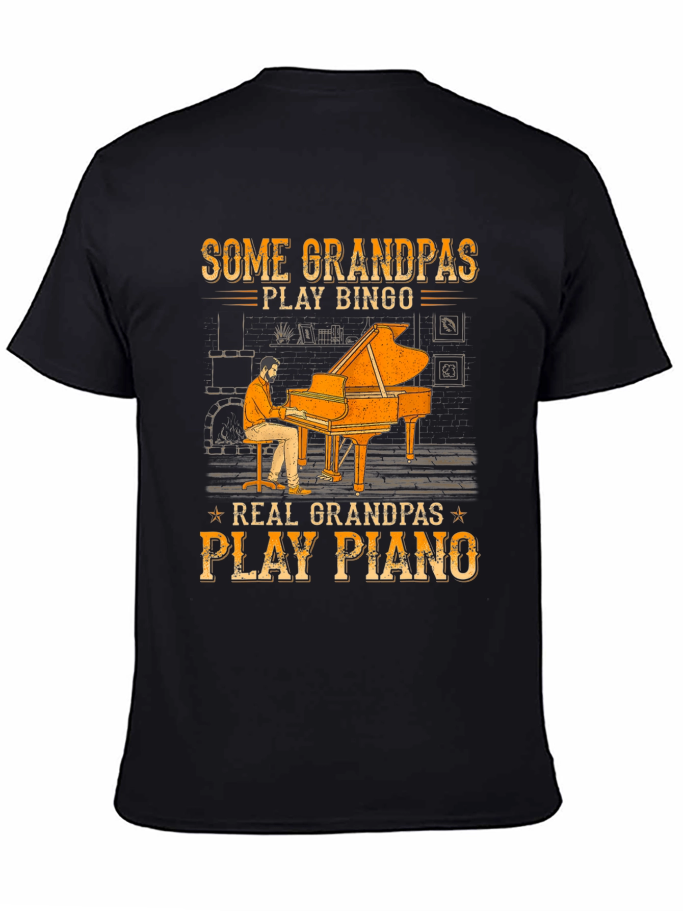 Black Grandpa Piano Player Graphic Tee - Cool Grandparent Gift view 4