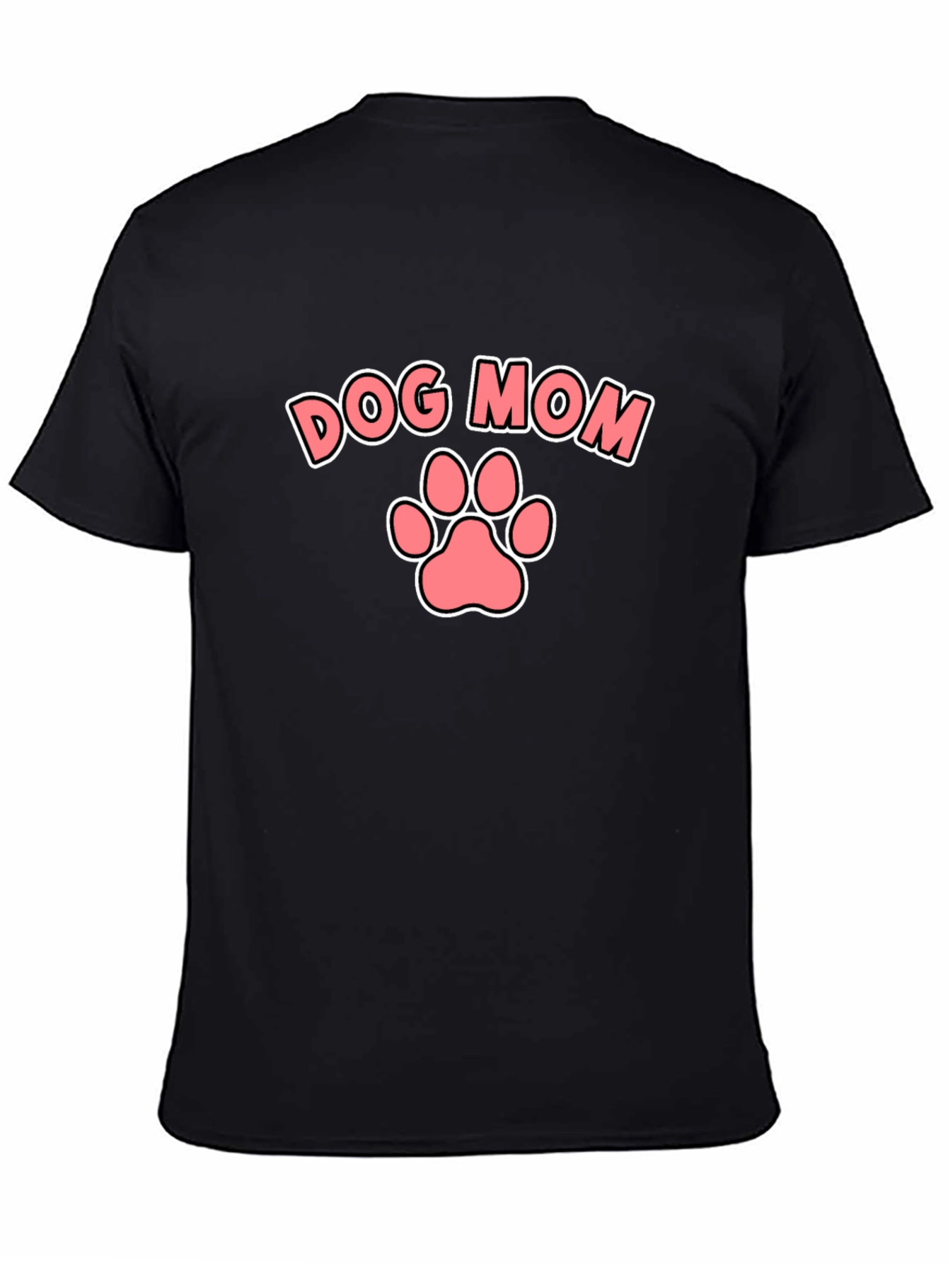 Black Dog Mom T-Shirt - Black Tee with Pink Paw Print view 4