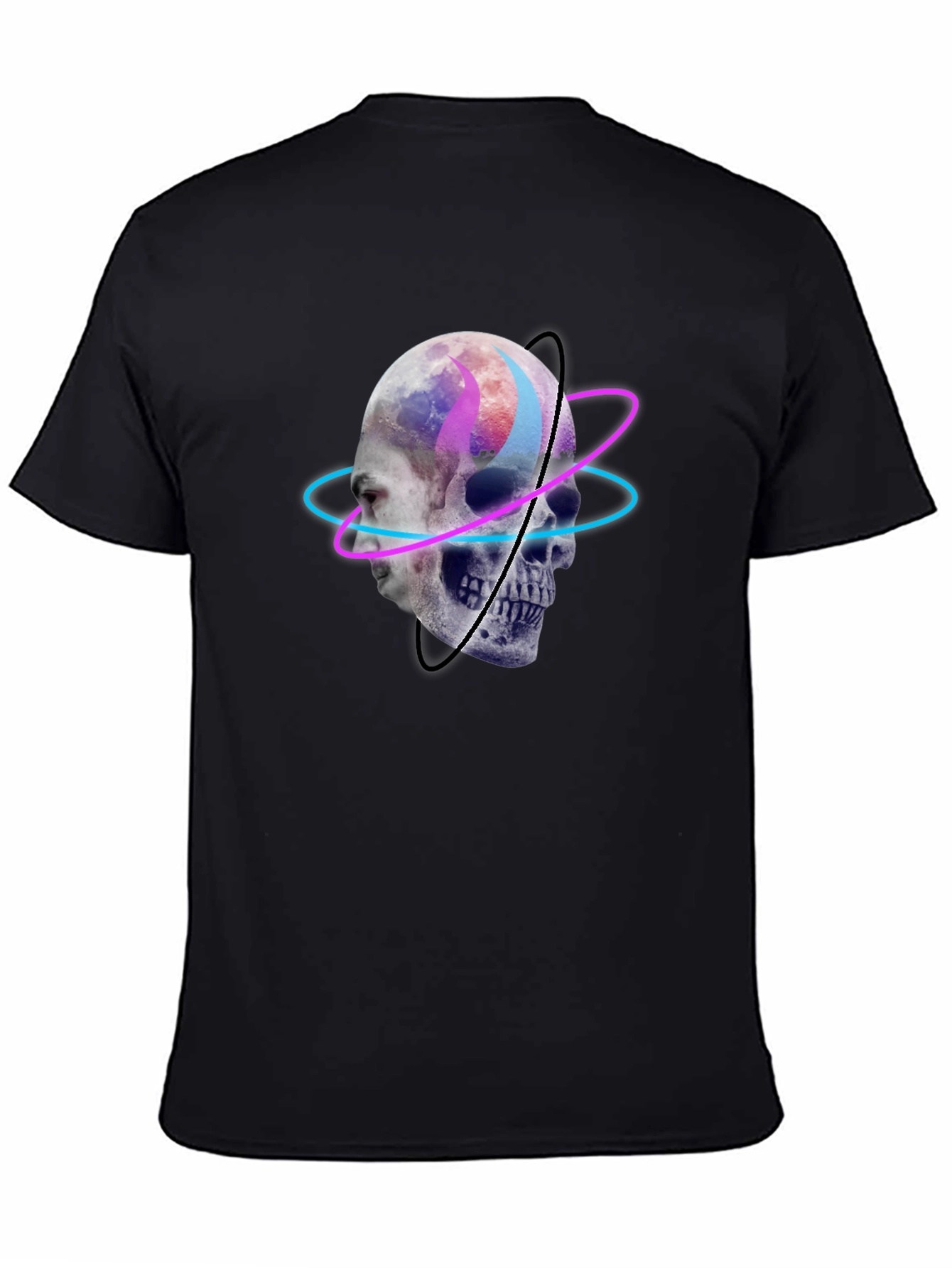 Black Skull Graphic Tee - Neon Orbit Design view 4