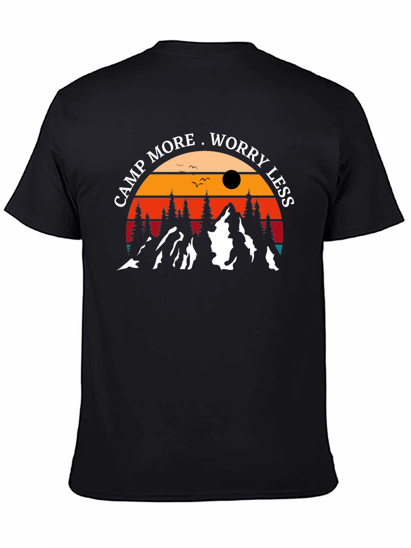 Black Camp More Worry Less Graphic Tee - Nature Adventure T-Shirt view 4