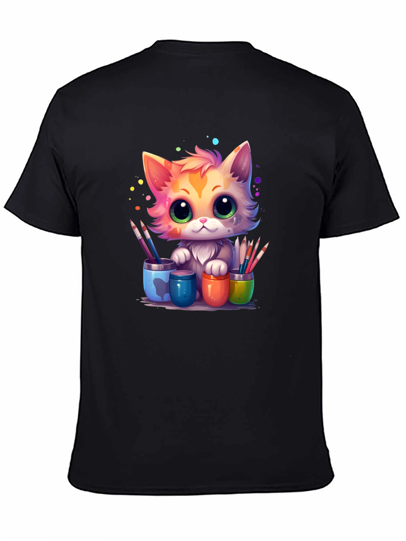 Black Artist Cat T-Shirt - Cute & Colorful Design view 4