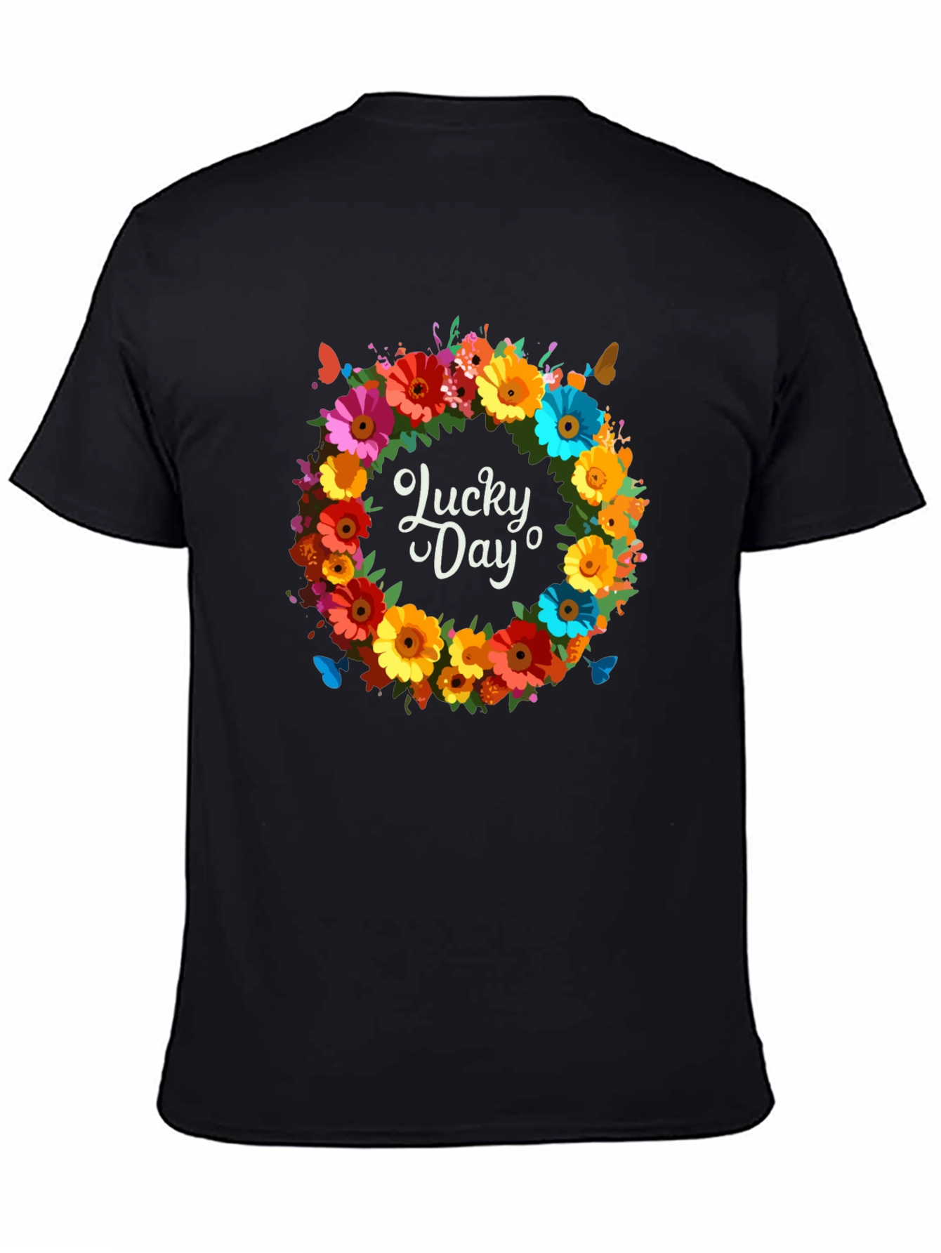 Black Lucky Day Floral Wreath Graphic Tee view 4
