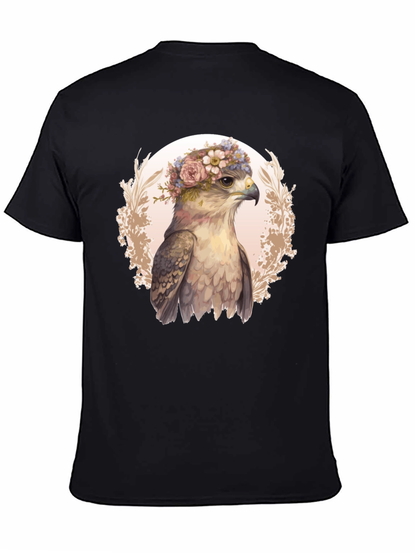 Black Floral Hawk Graphic Tee - Unique Bird T-Shirt view 4