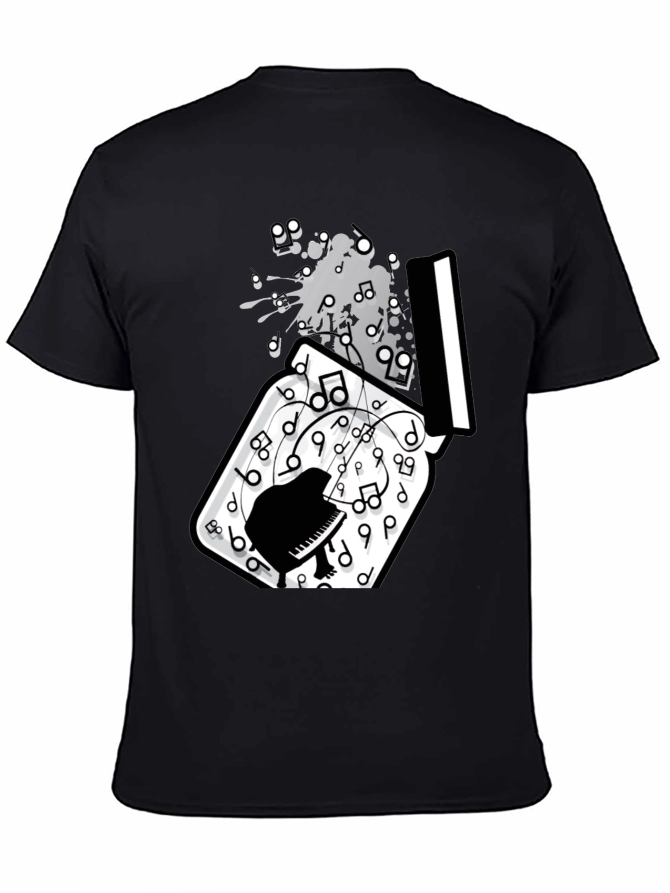 Black Piano Music Notes T-Shirt view 4