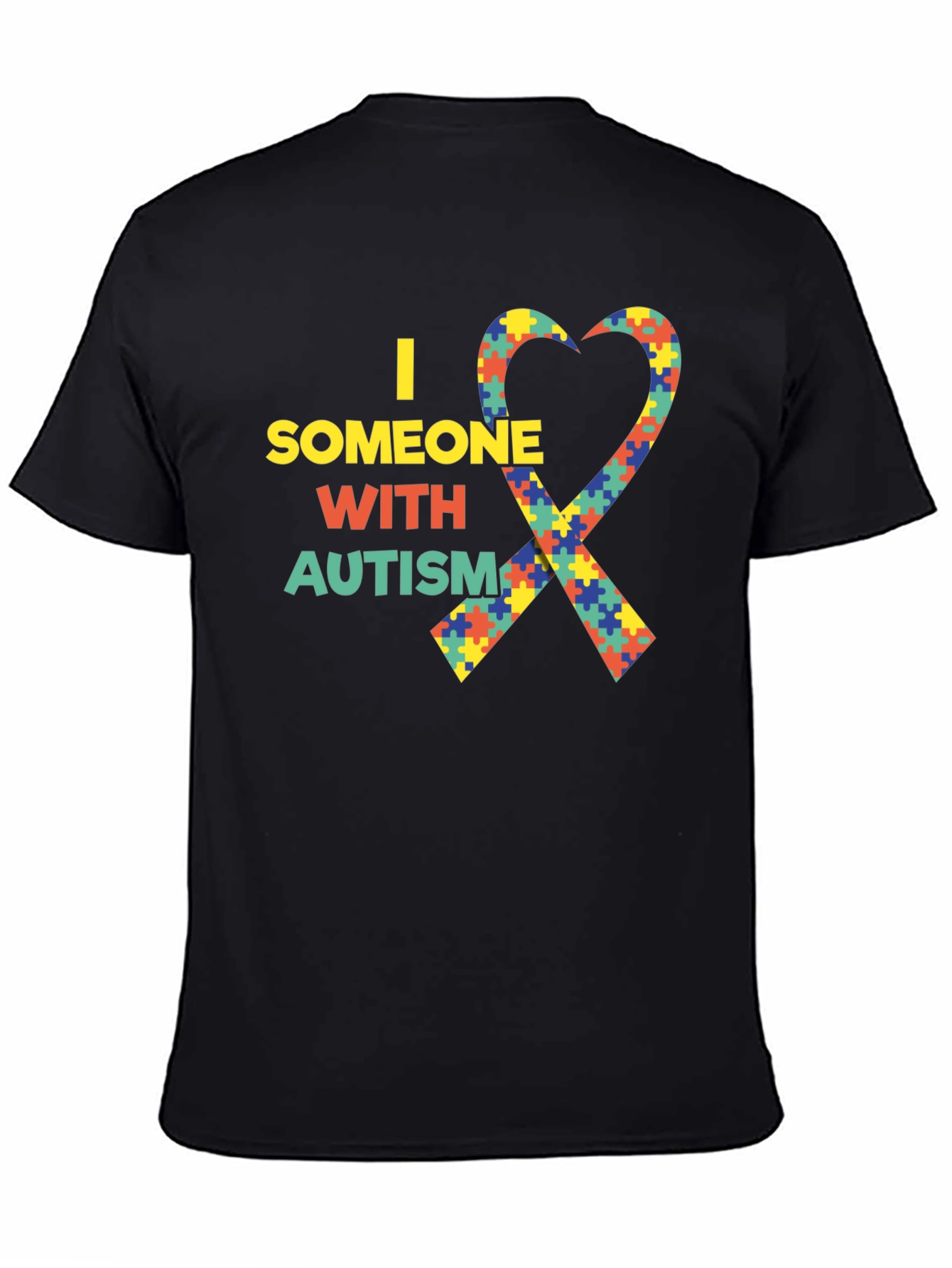 Black Autism Awareness Heart Ribbon Black T-Shirt view 4
