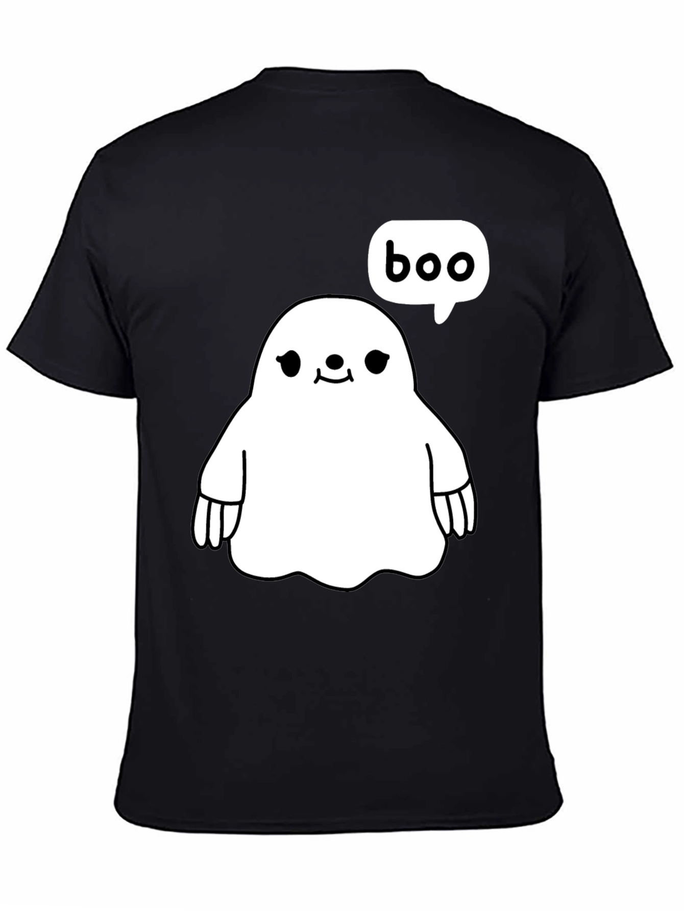 Black Cute Ghost Boo Halloween Black T-Shirt view 4