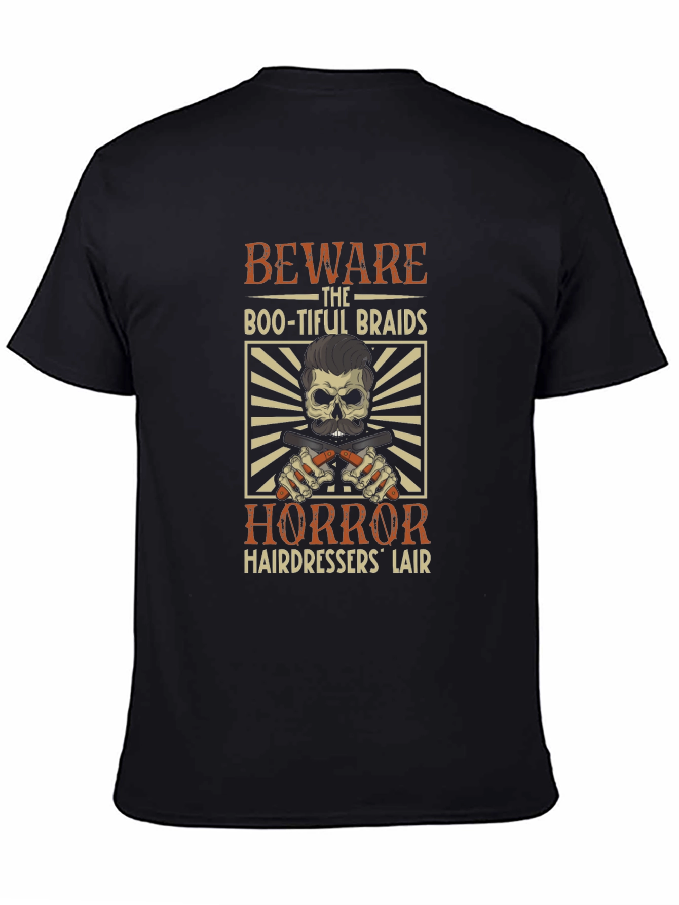 Black Beware Horror Hairdressers' Lair T-Shirt view 4