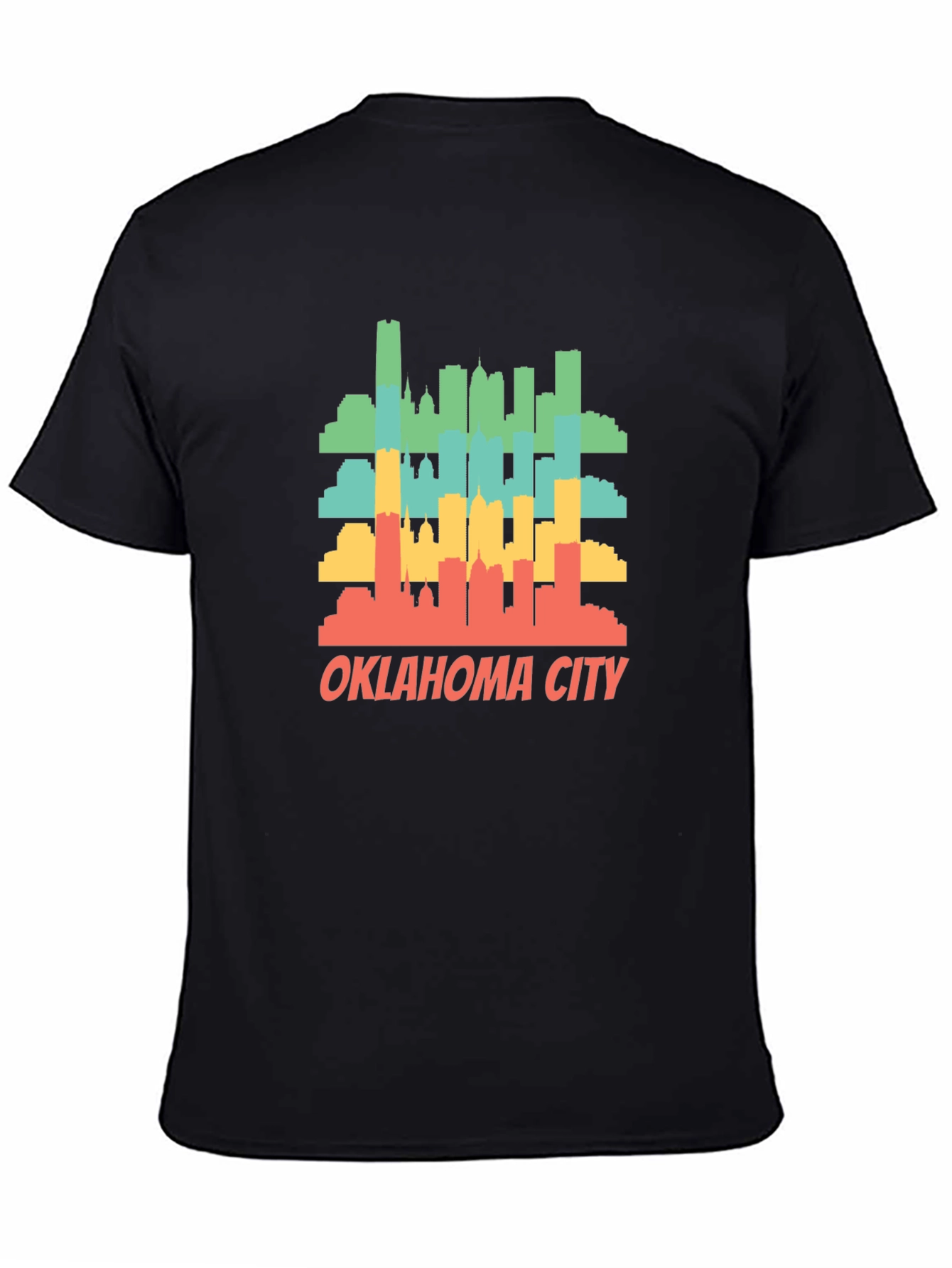 Black Oklahoma City Skyline T-Shirt Retro Style Black Tee view 4