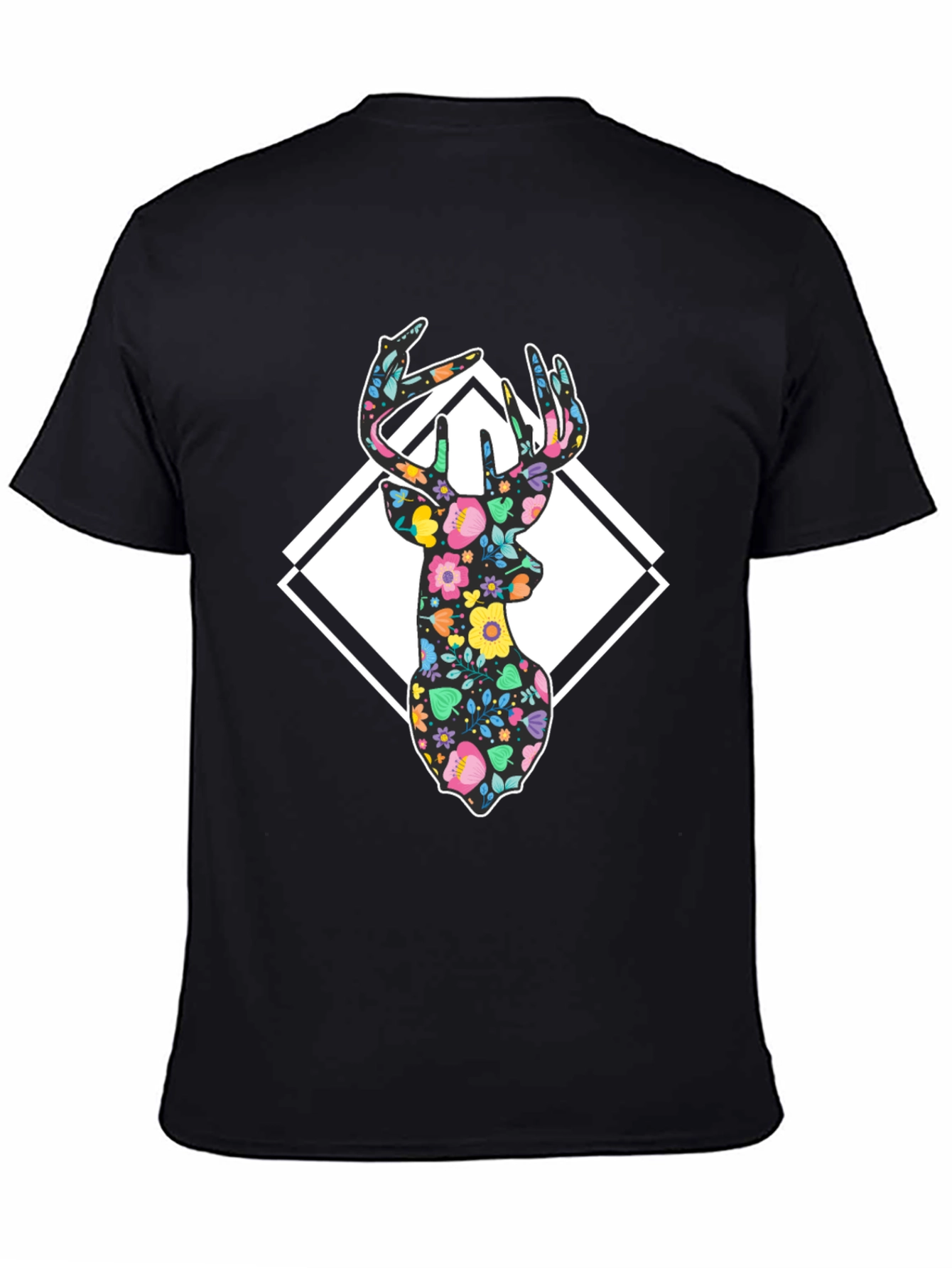 Black Floral Deer Graphic Tee - Black Cotton Blend view 4