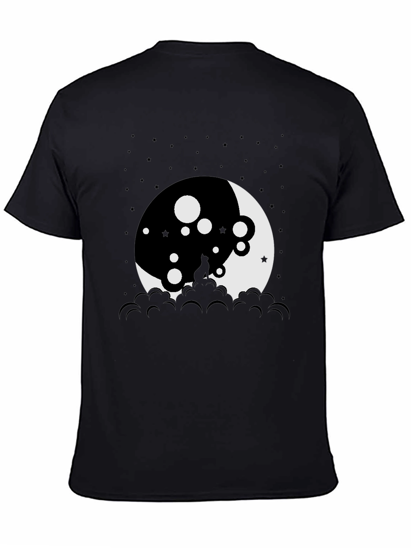 Black Moon Cat Graphic Tee - Black Cotton T-Shirt view 4