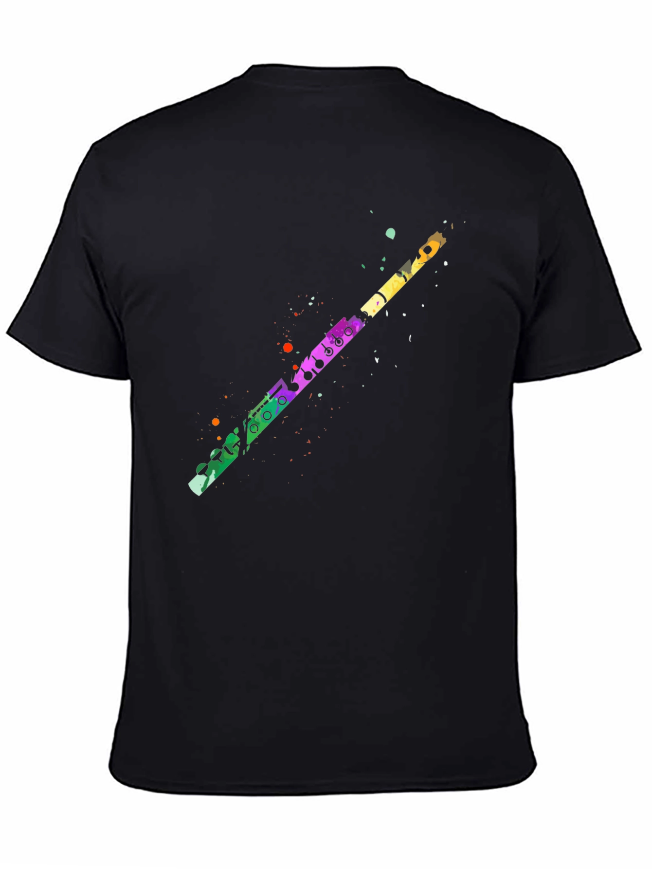 Black Colorful Flute Graphic Tee - Unisex Black T-Shirt view 4